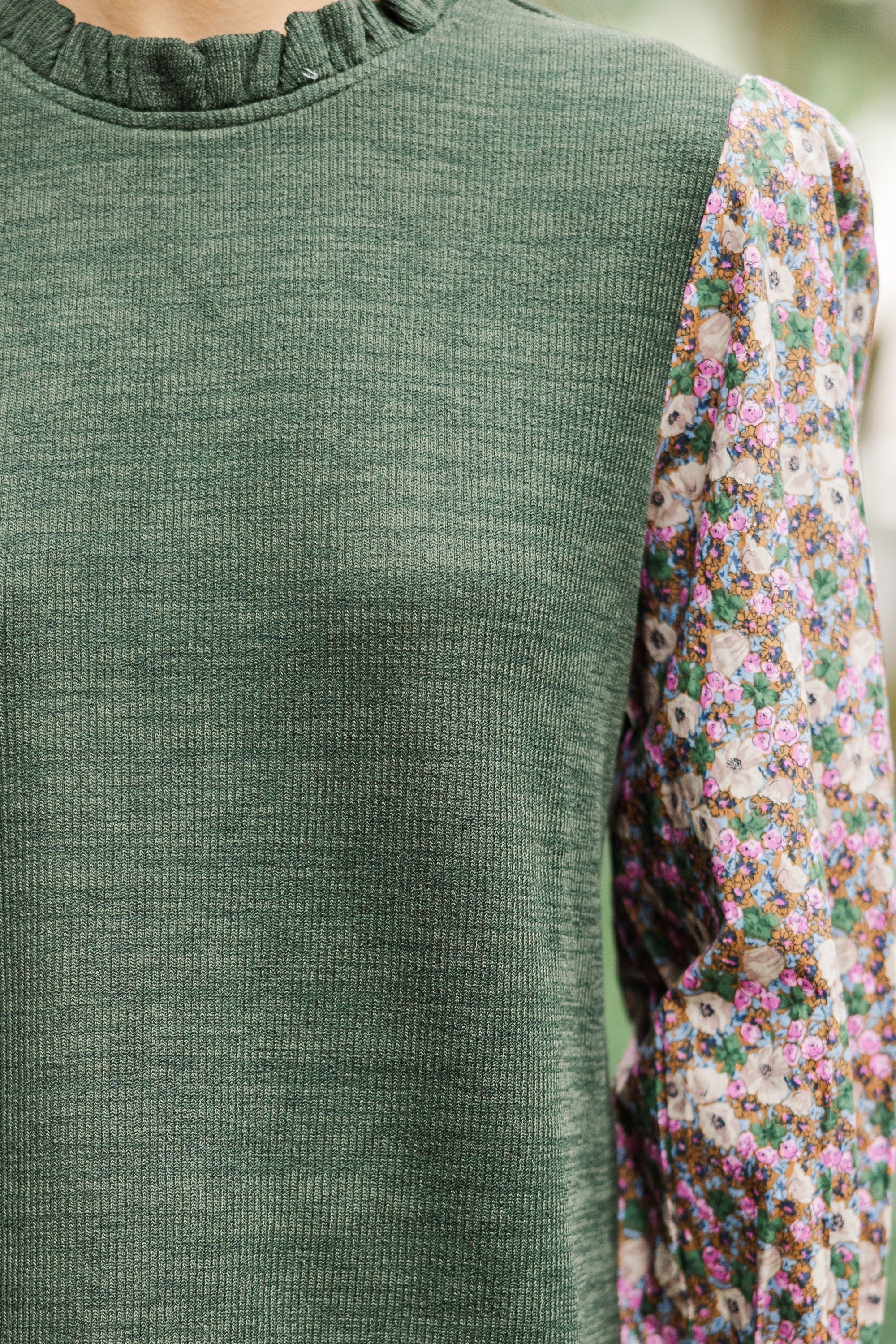 Joyful Olive Green Floral Blouse: Your Season-Long Happiness!