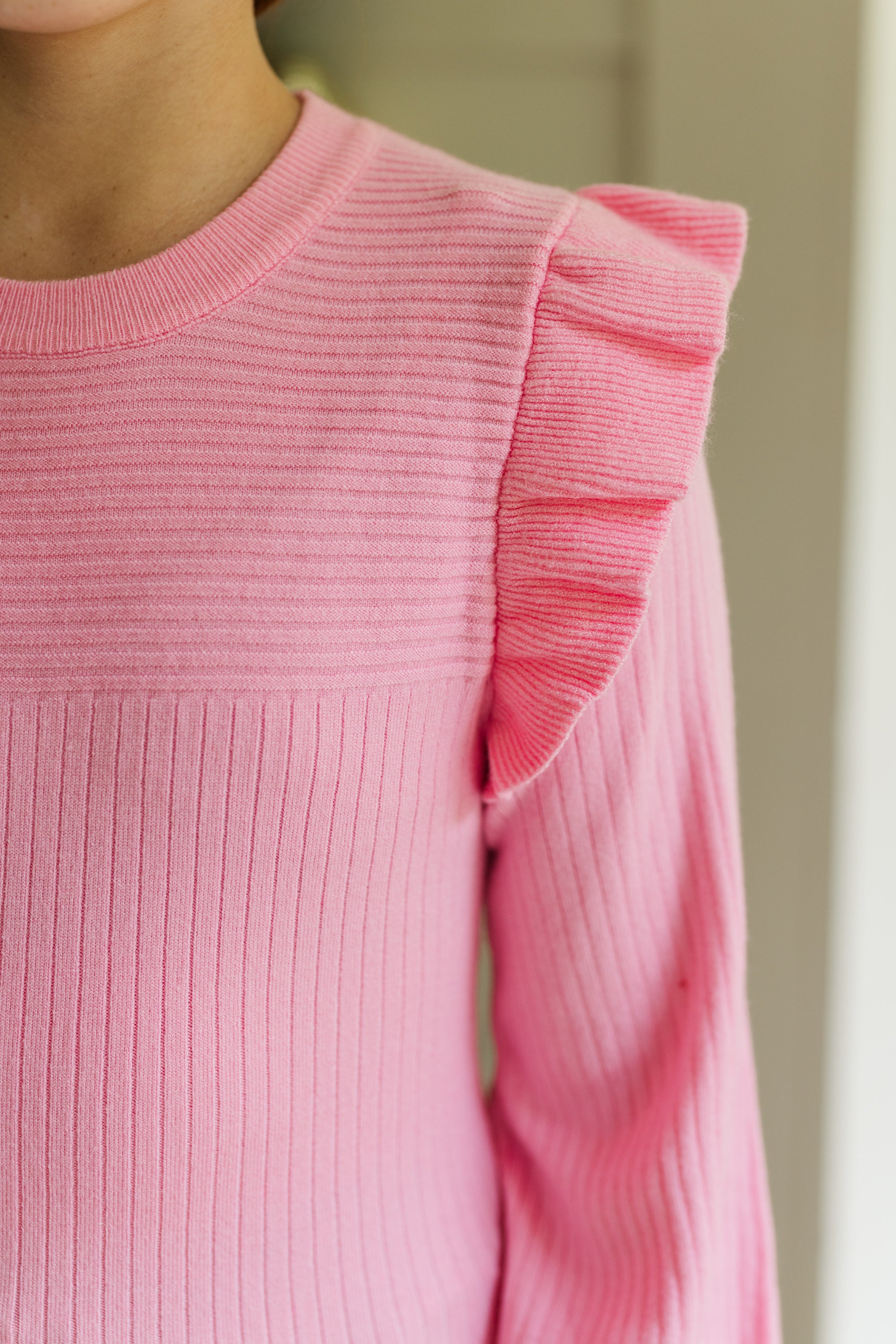 Girls' Irresistible Pink Ruffled Sweater