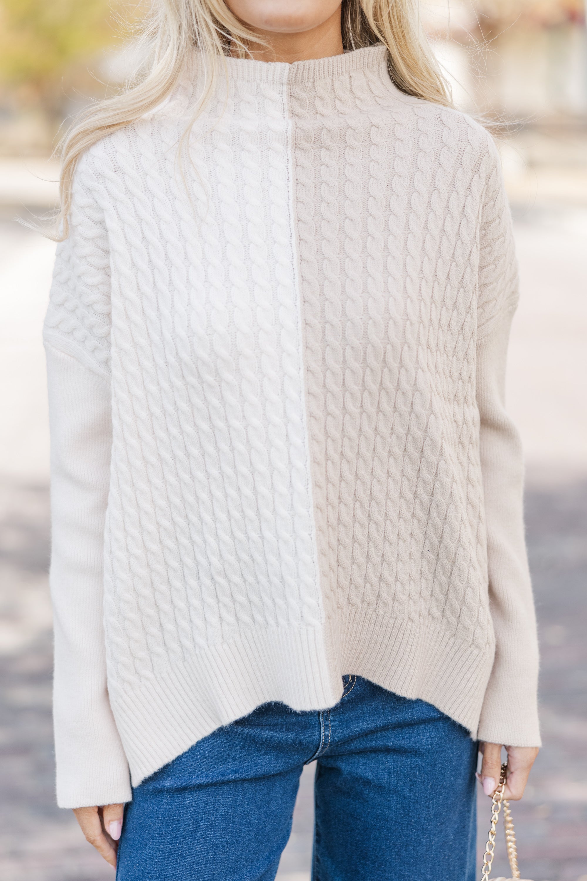 All In A Moment Cozy Oatmeal Brown Colorblock Winter Sweater