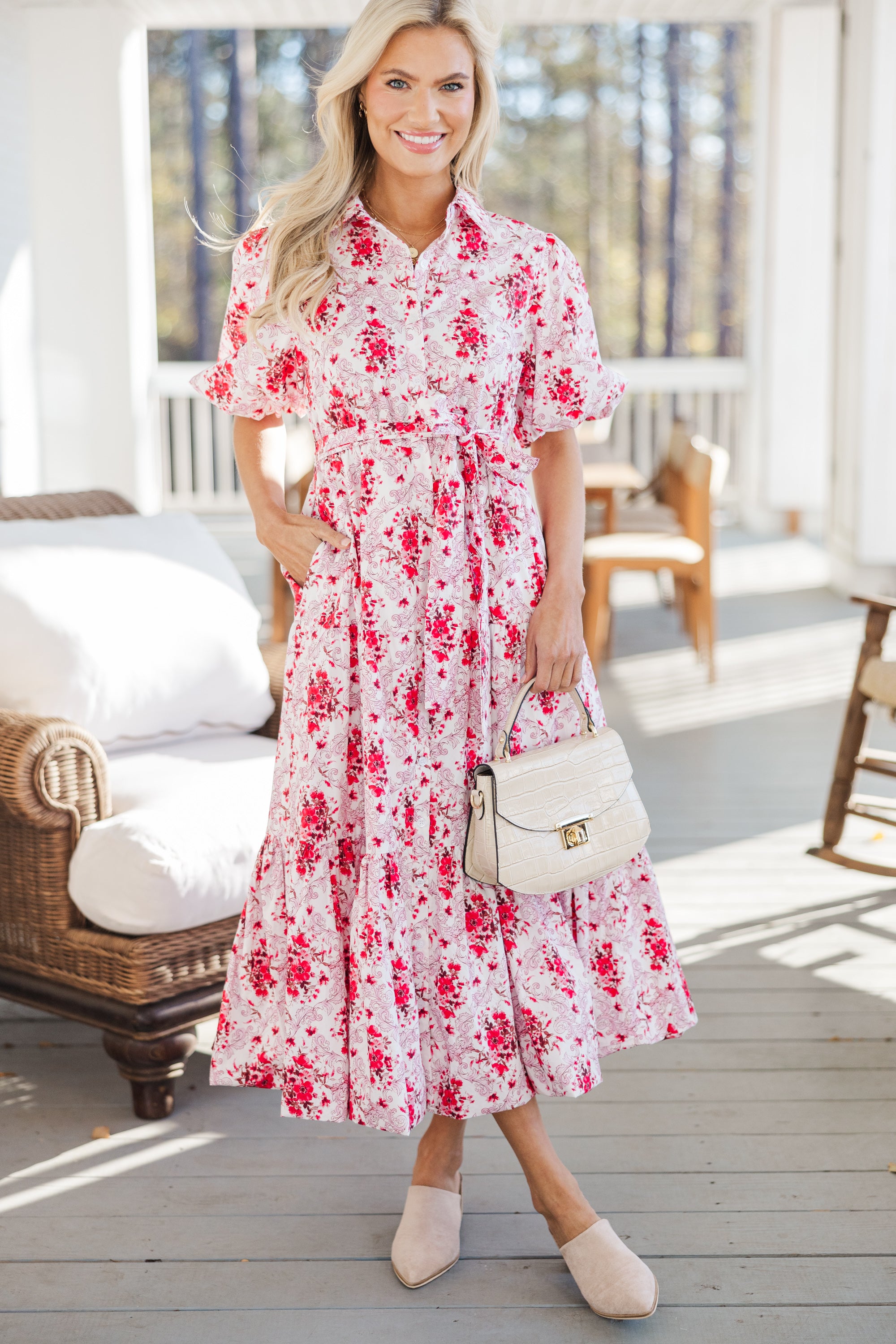 Gorgeous Red Floral Midi Dress - A Must-Have for Spring!