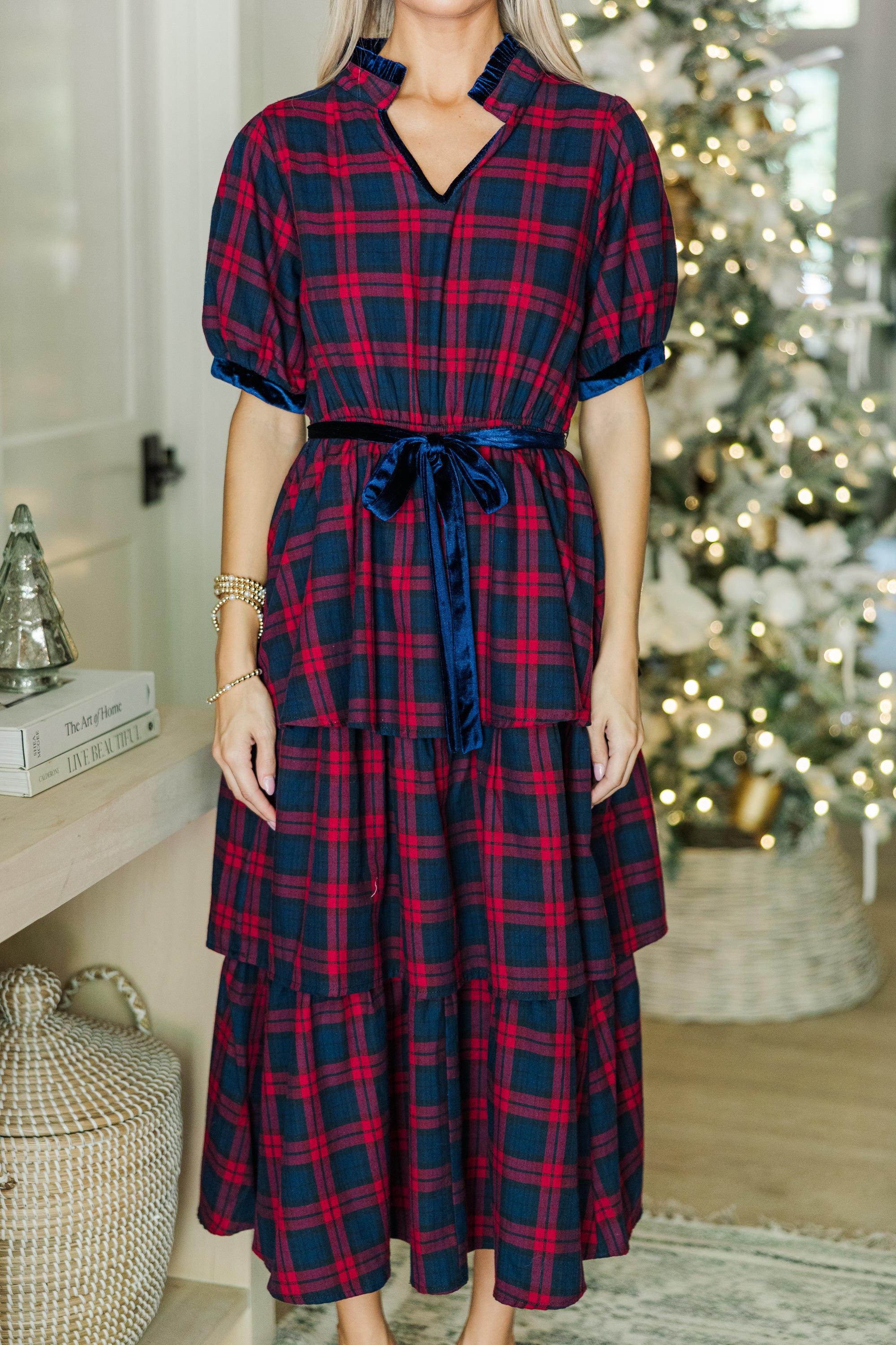 Joyful Red Tartan Plaid Midi Dress - Feel the Euphoria!