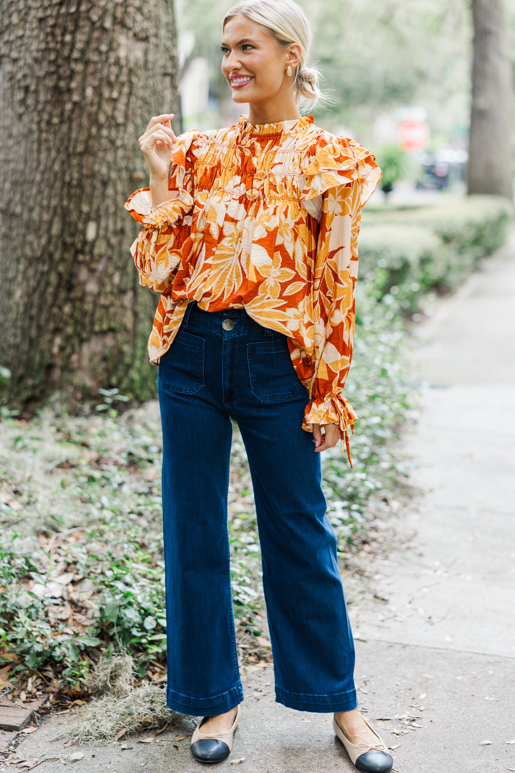 Mustard Yellow Floral Back-to-Back Blouse