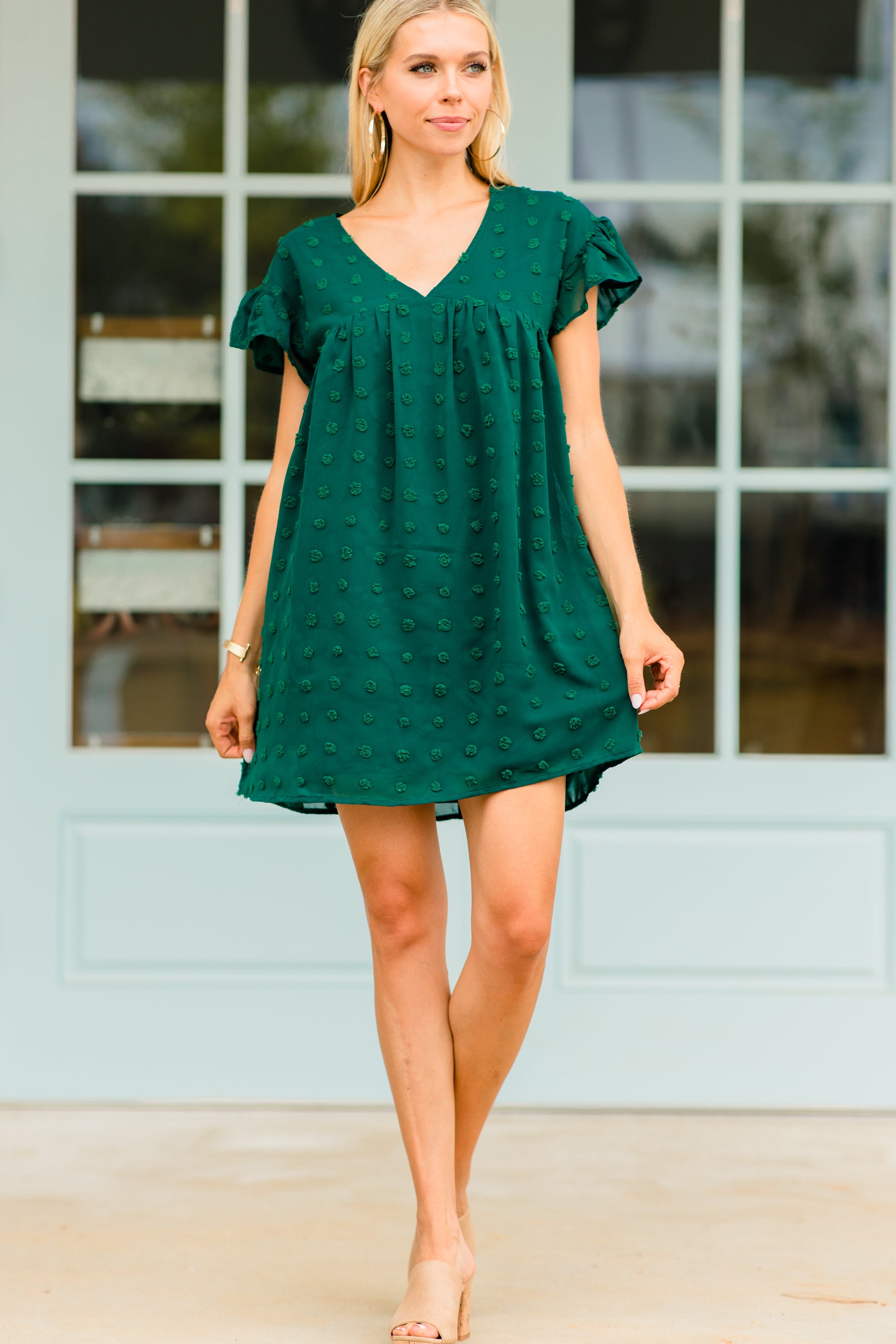Hunter Green Swiss Dot 'Be With You' Dress - The Must - Have Fashion Piece