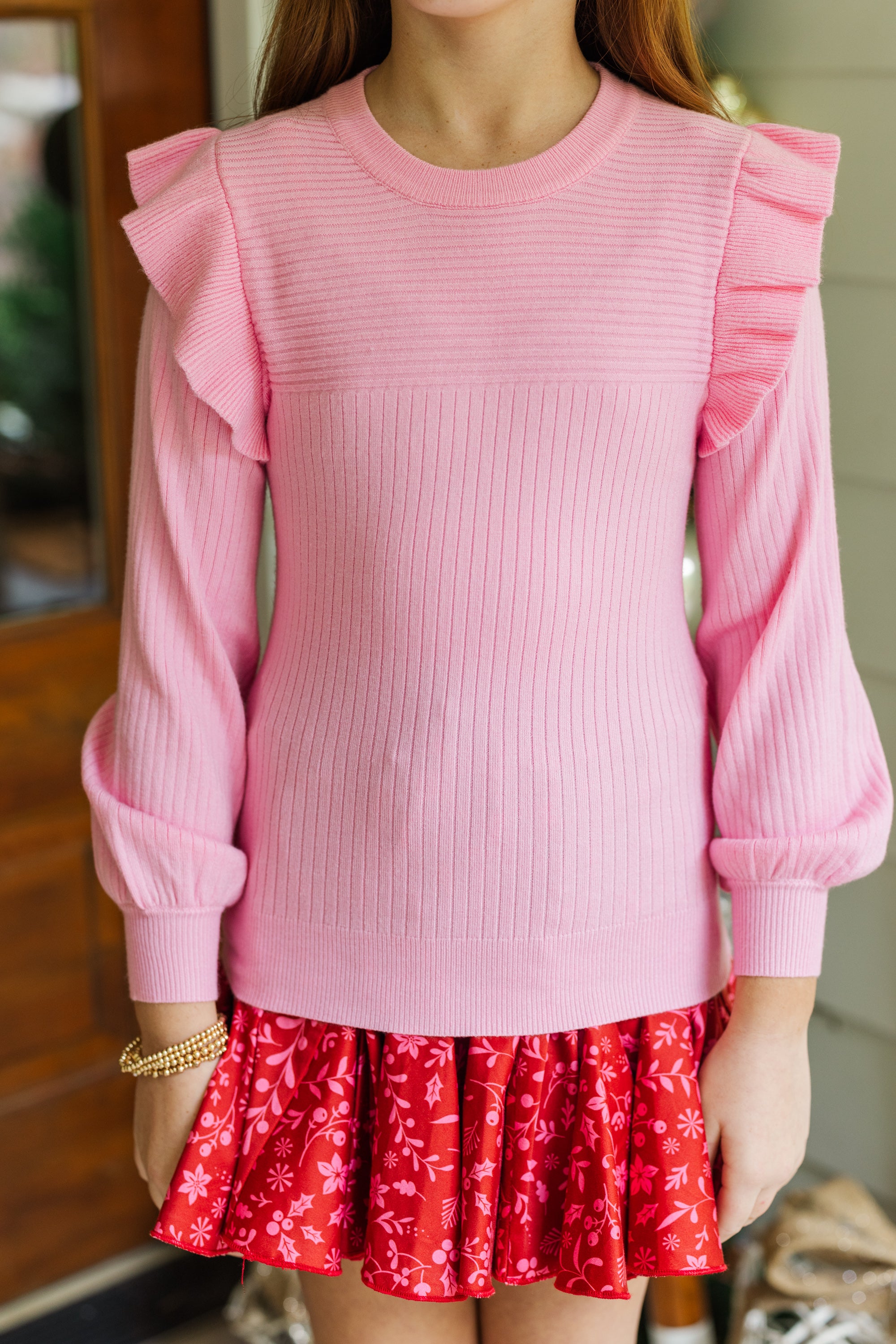 Girls' Irresistible Pink Ruffled Sweater