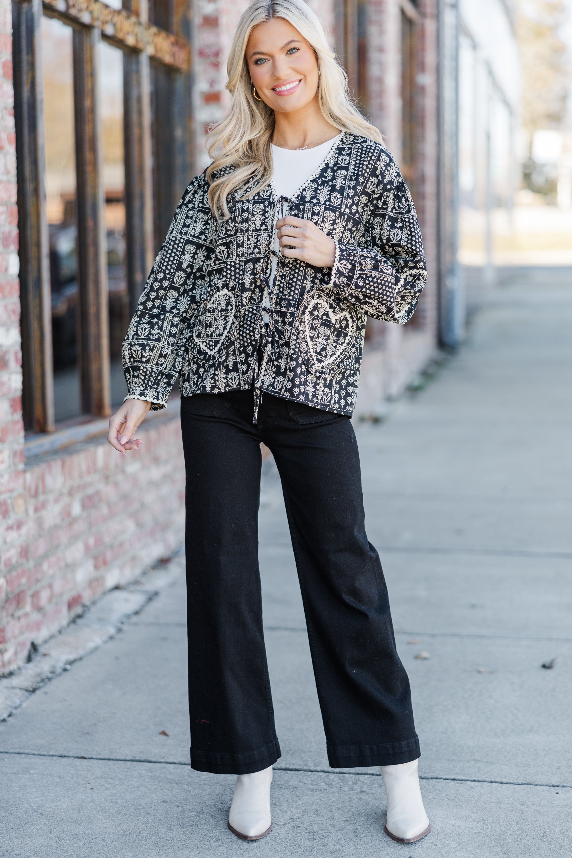Gorgeous Black Floral Tied Front Jacket for Unforgettable Style
