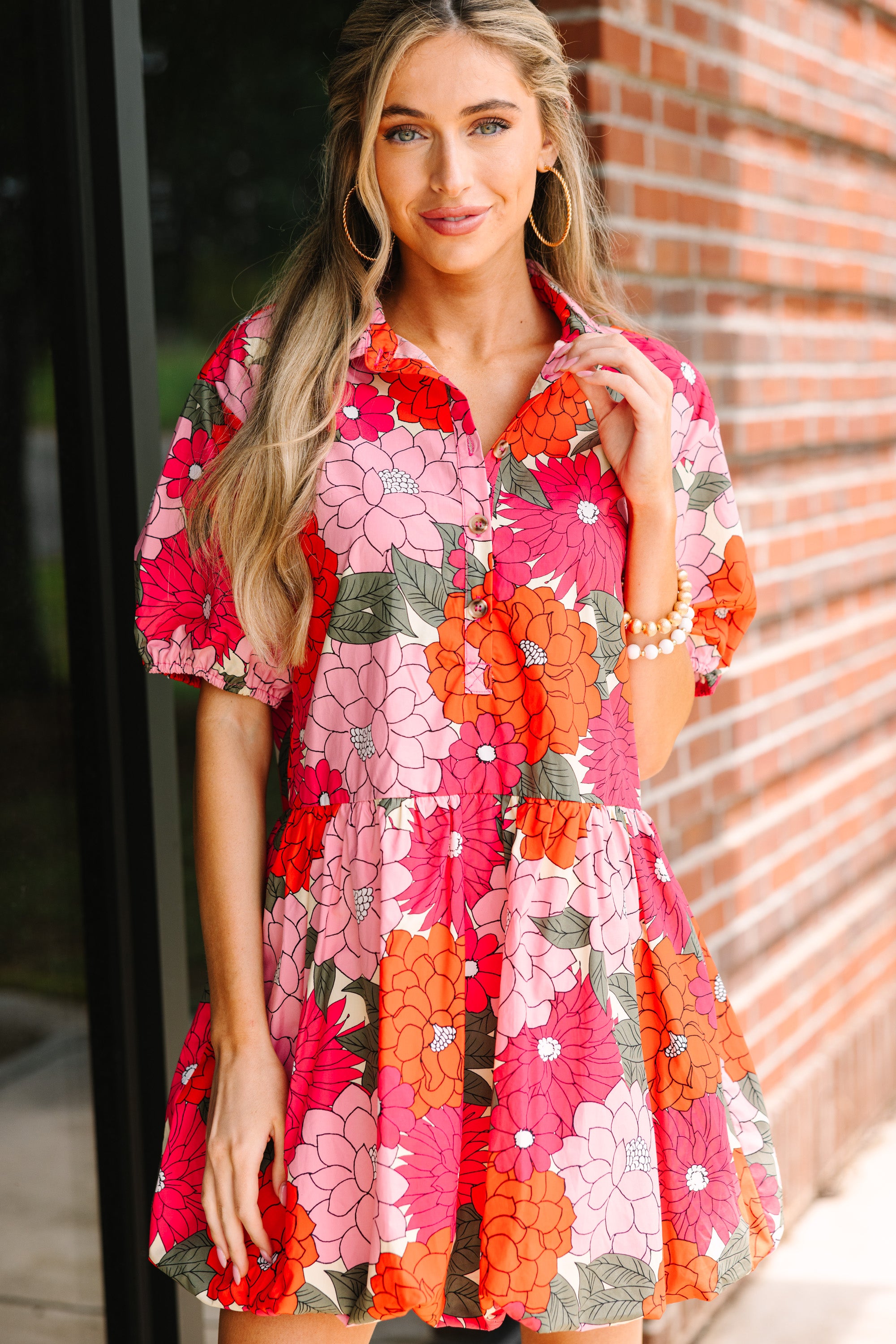 Back To Good Coral Orange Floral Bubble Dress - A Summer Must-Have!