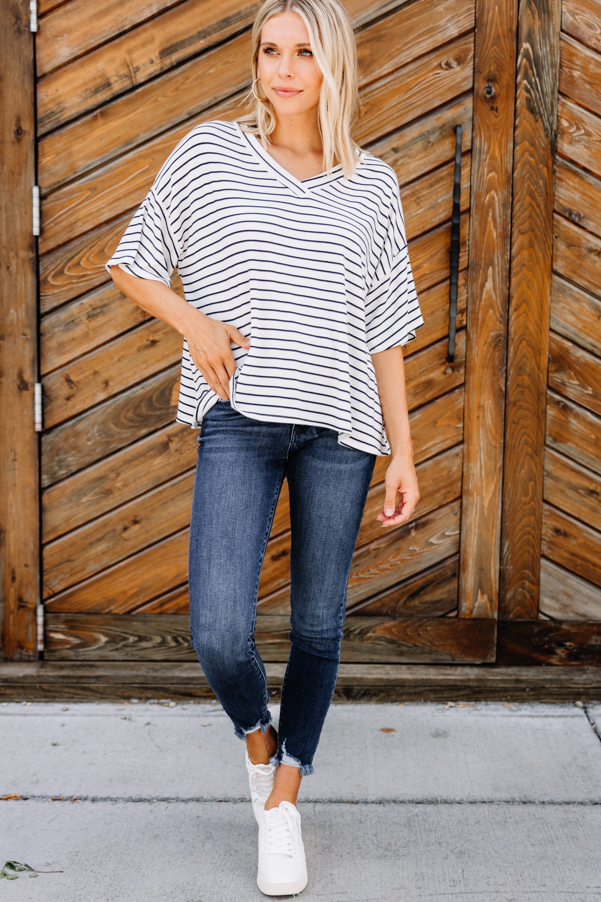 Stunning Good Impressions White Striped Top