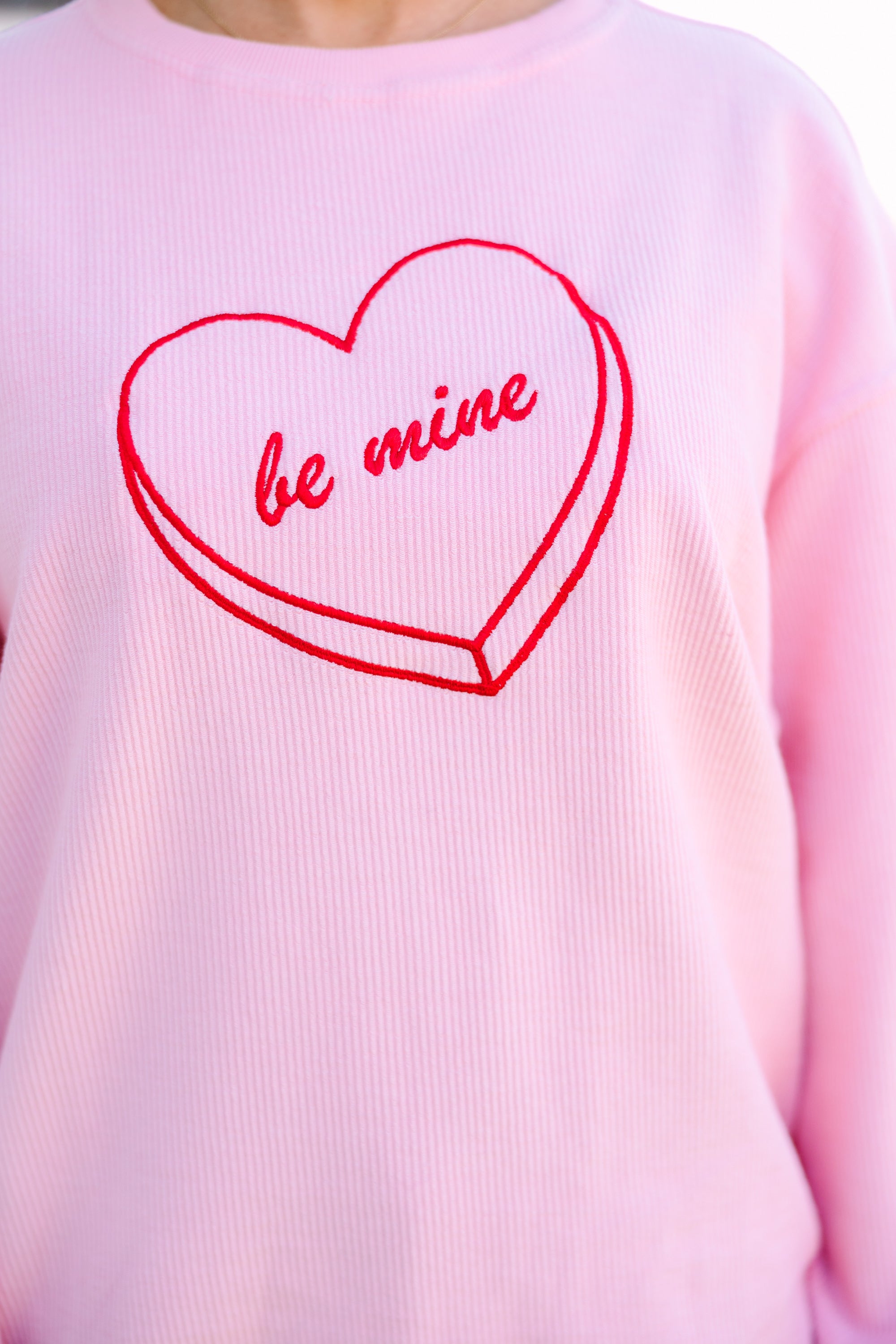 Adorable Be Mine Blush Pink Embroidered Sweatshirt - Grab Yours Now!