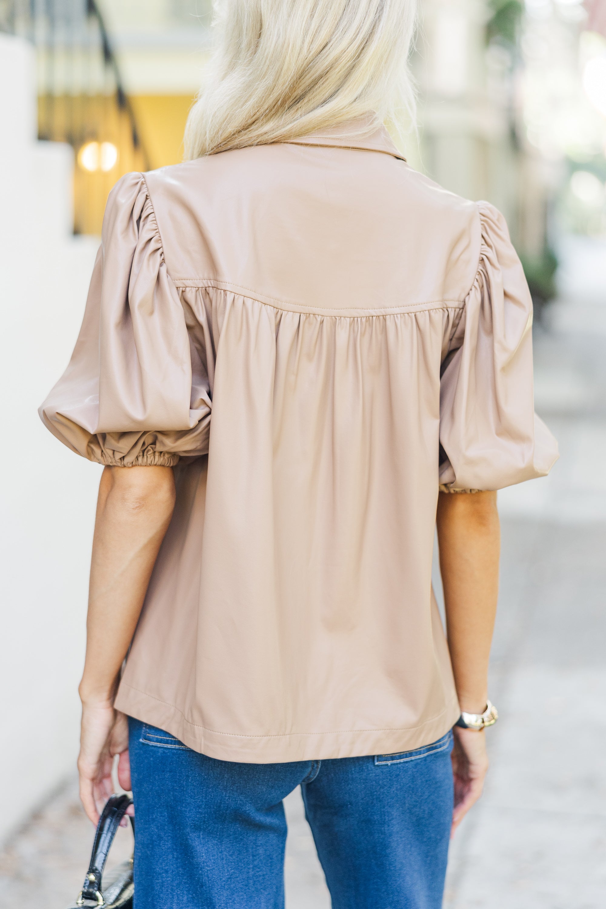 All In A Dream Camel Brown Faux Leather Blouse: A Fall Fashion Must-Have