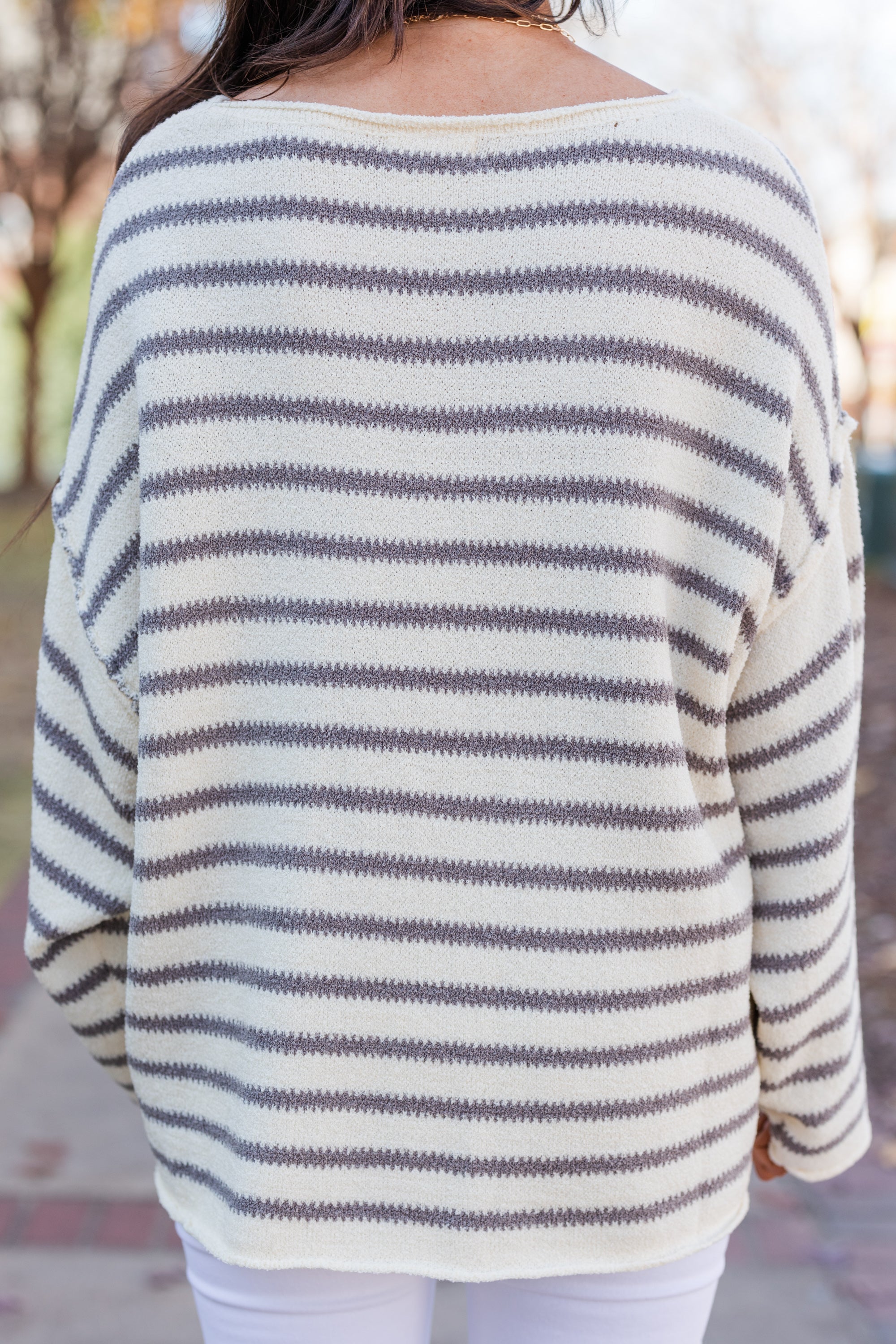 Lucky Vibes Gray Striped Sweater
