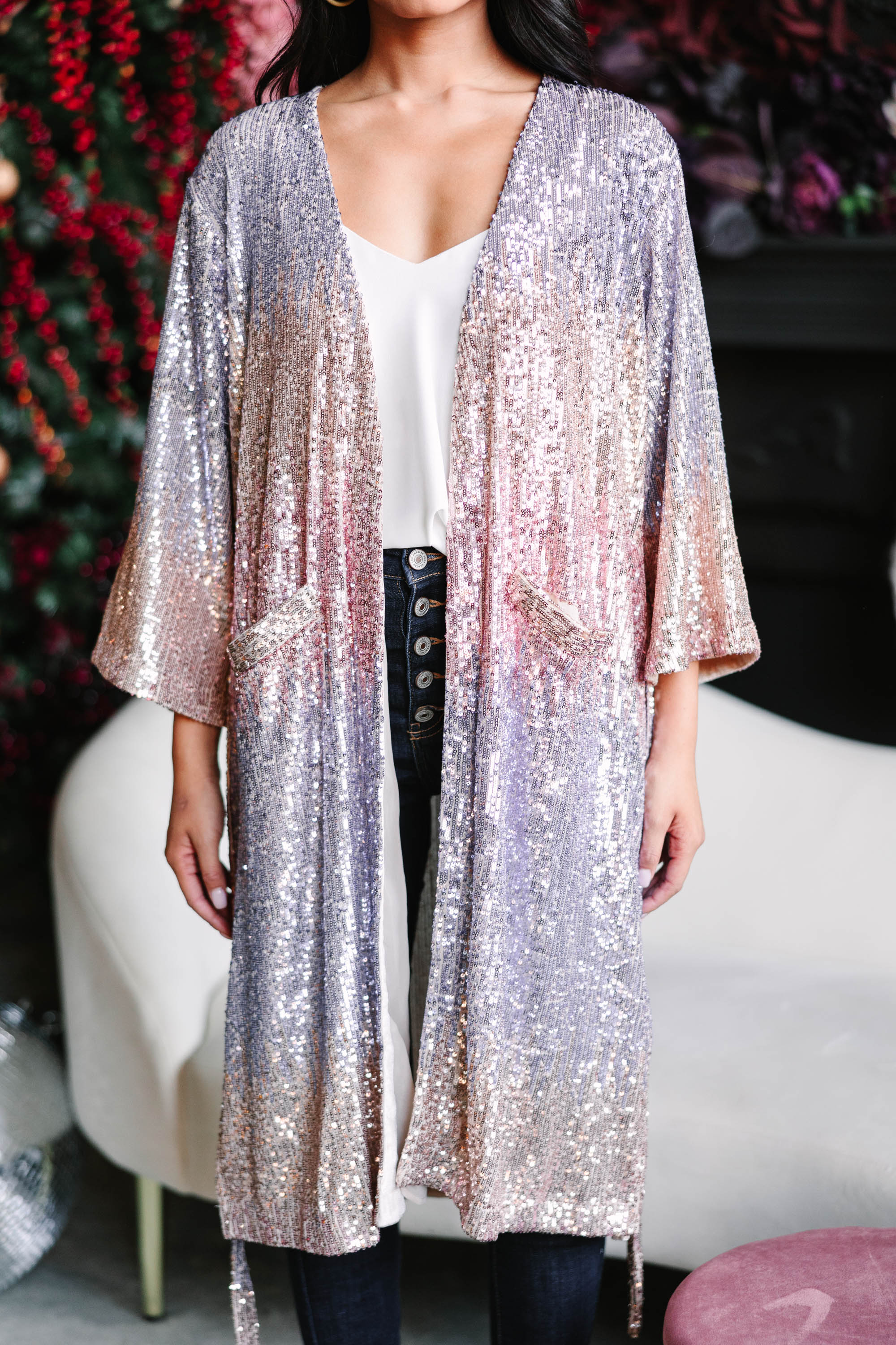 Enchanting Lavender Purple Sequin Kimono - Feel Extraordinary!
