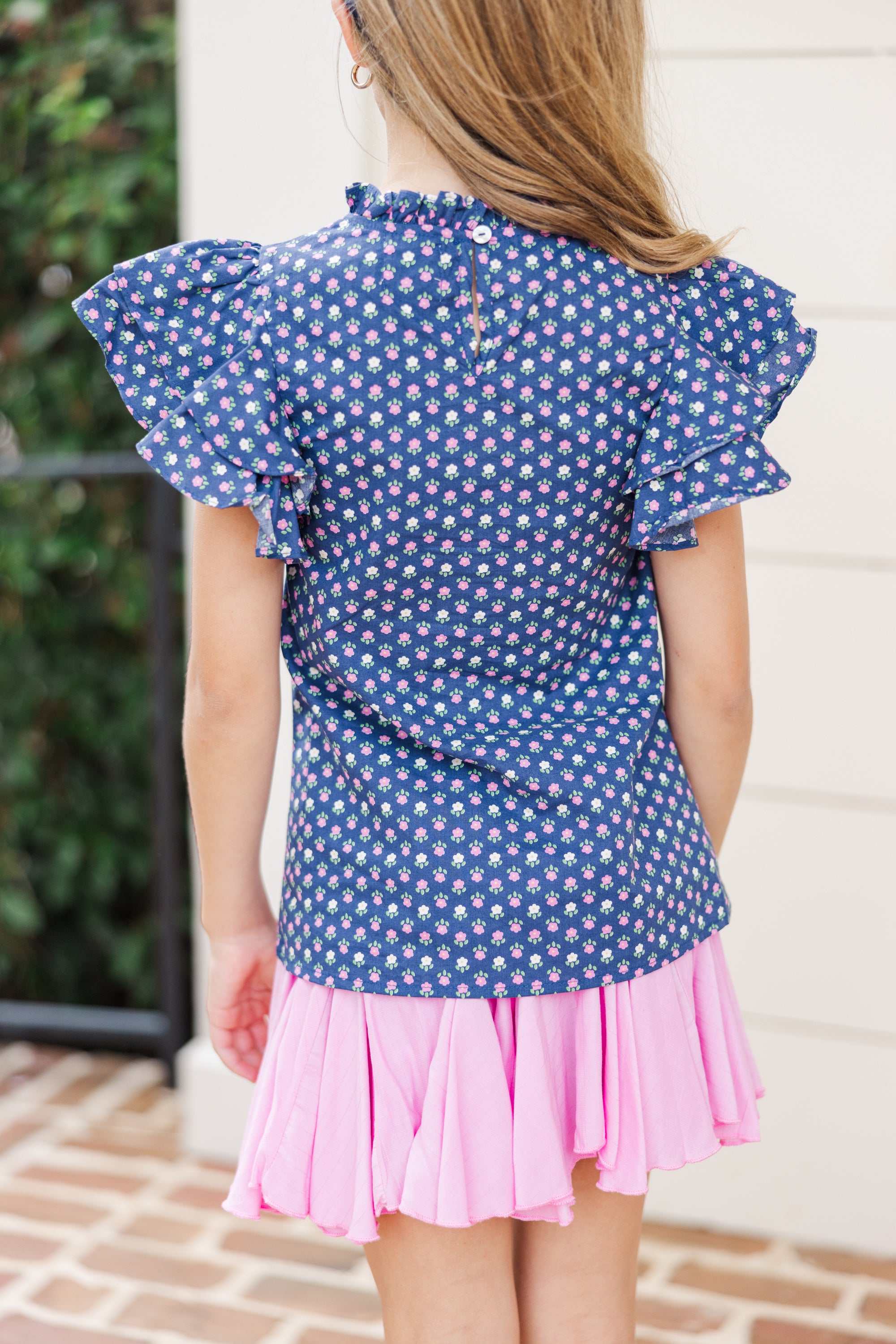 Irresistible Girls' Blue Ditsy Floral Blouse for Spring