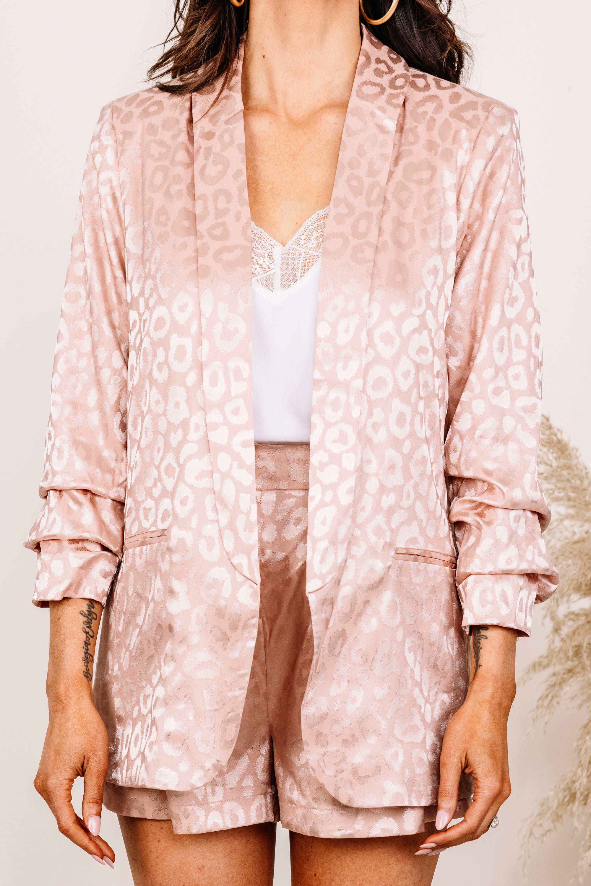 Blush Pink Satin Leopard Blazer: Establish Your Confidence