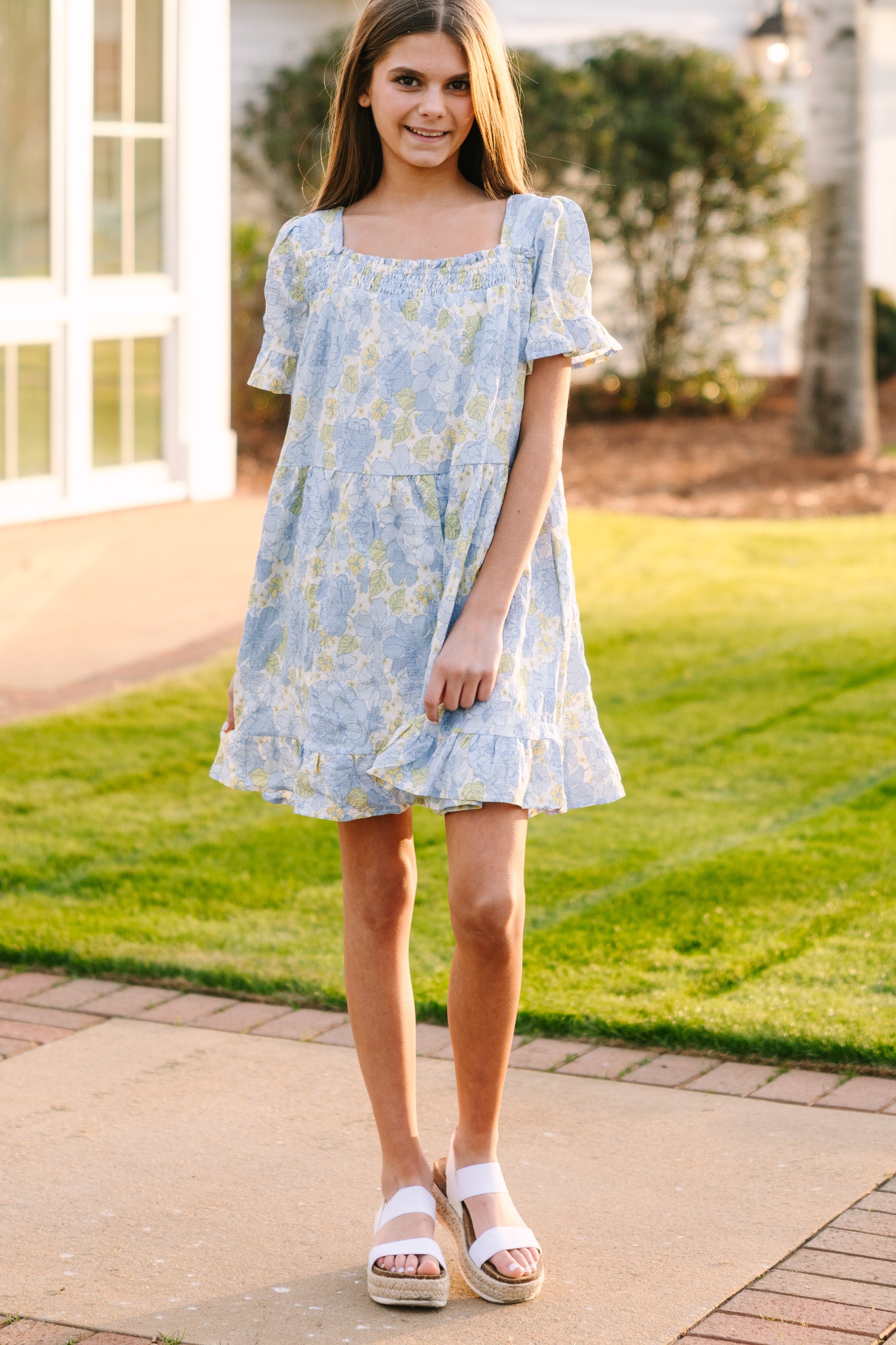 Must-See Light Blue Floral Dress for Girls