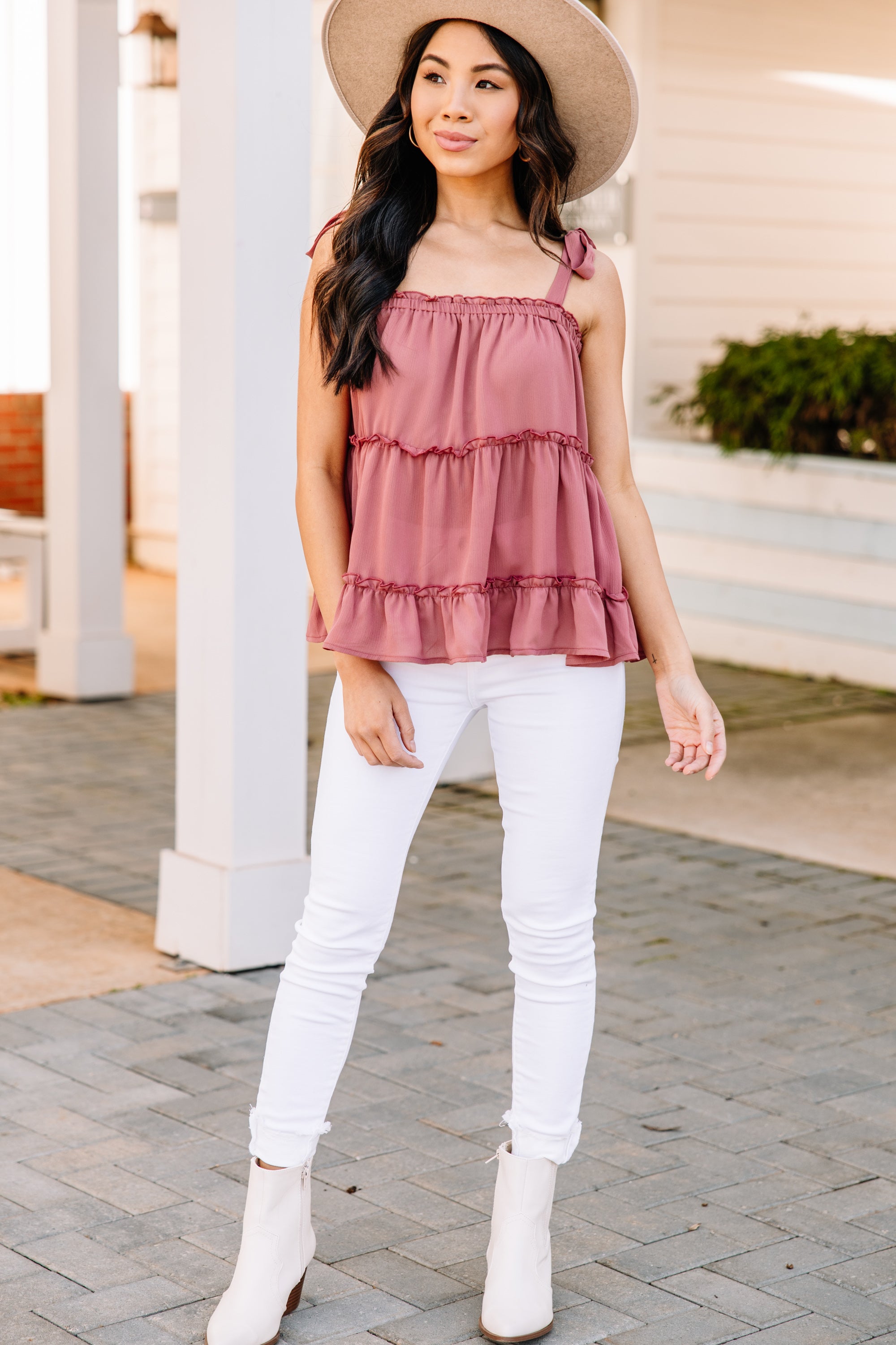Enchanting Mauve Pink Ruffled Tank - Your Dream Fall Piece