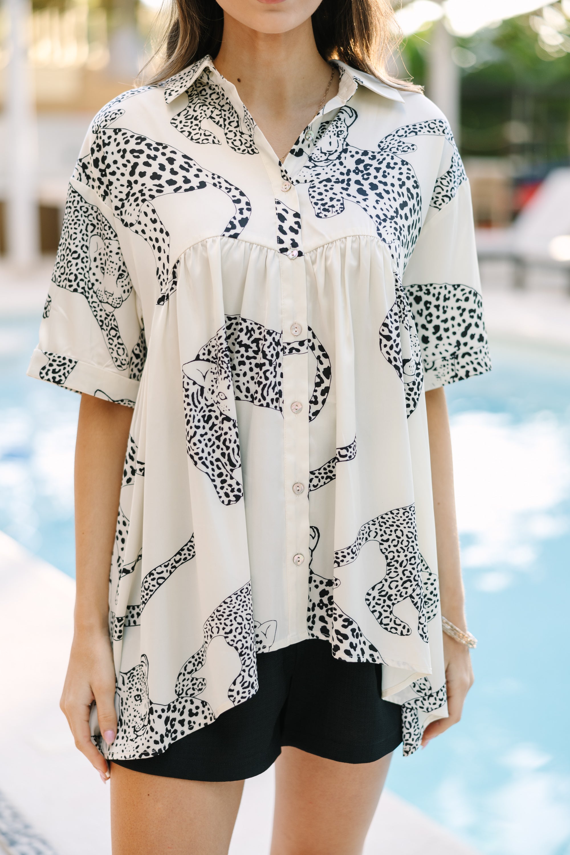 Gorgeous Cream White Leopard Print Babydoll Top - A Wild Fashion Must-Have!