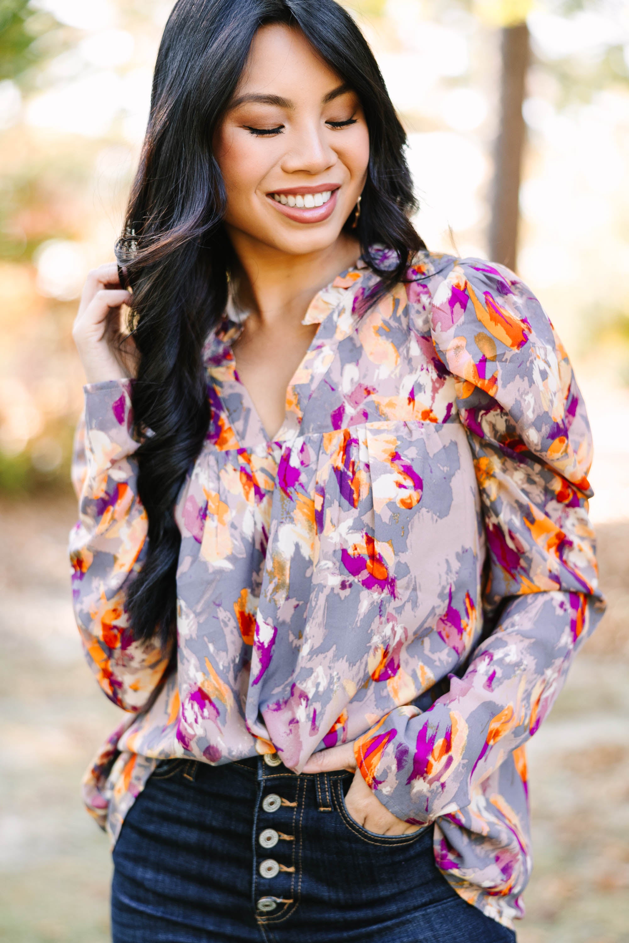 Stylish All-In-Order Gray Abstract Blouse - A Must-Have!