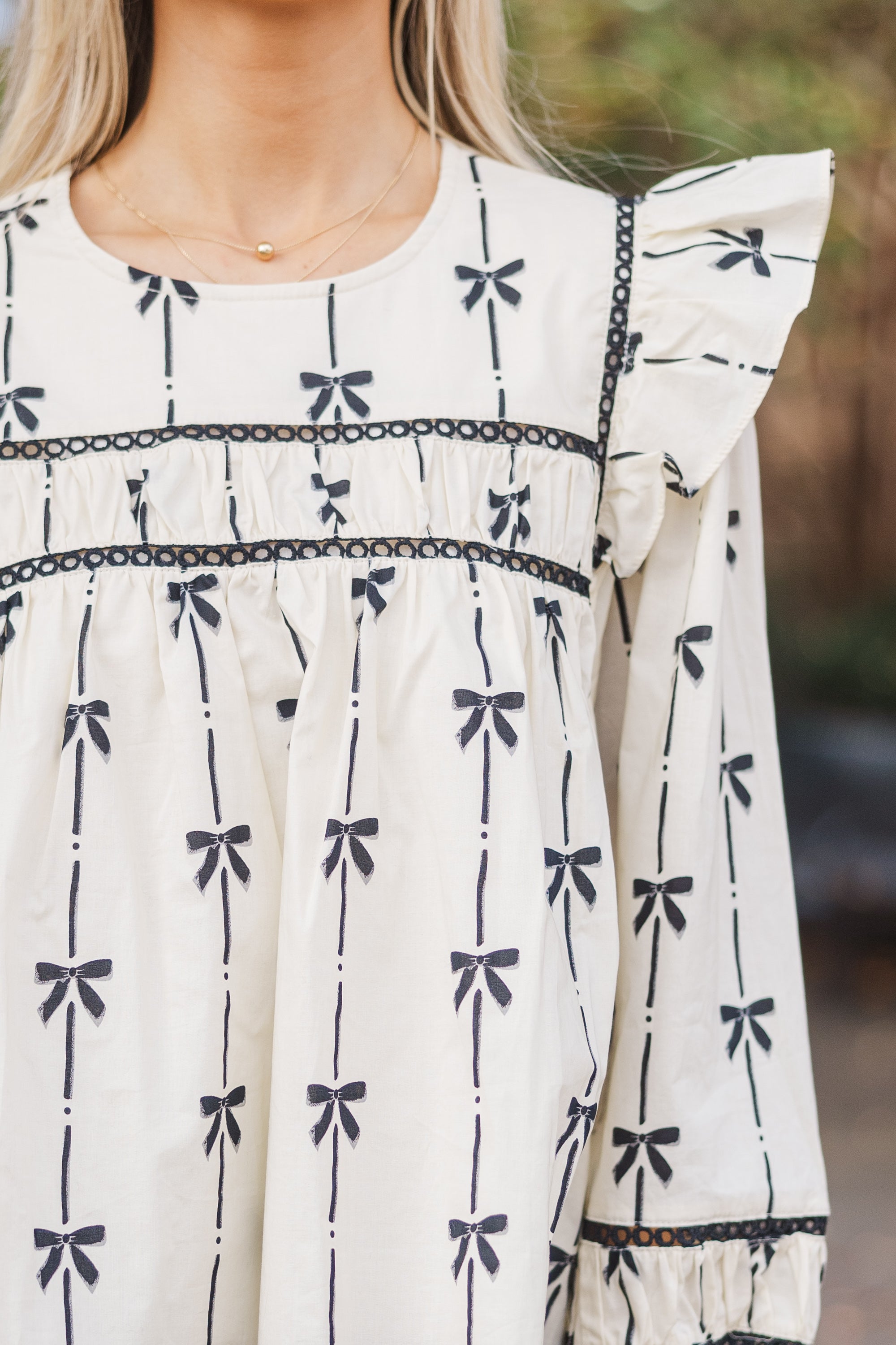 Irresistible Cream Bow Print Blouse - All You Need for a Chic Look