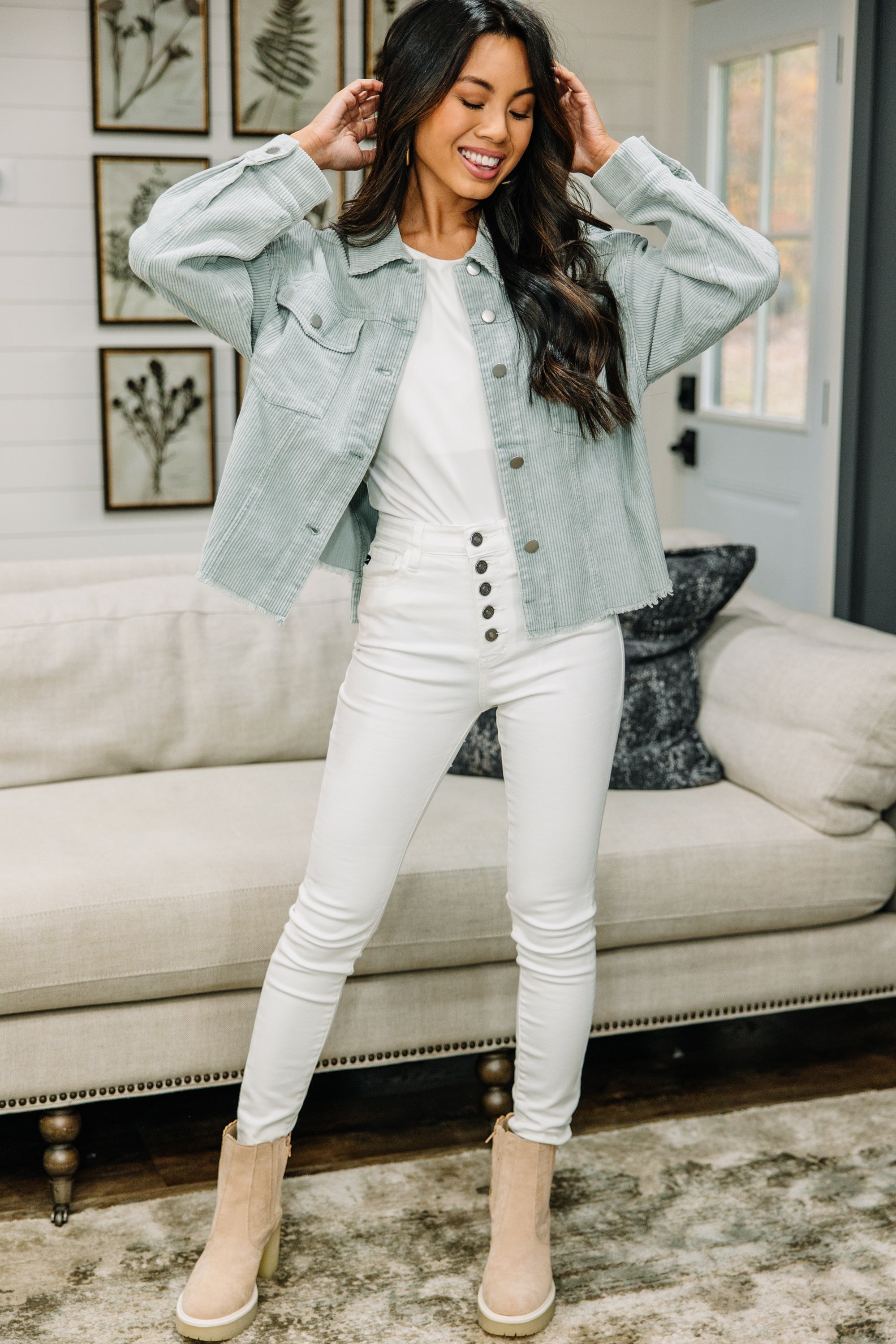 Irresistible Sage Green Corduroy Jacket - A Must - Have!