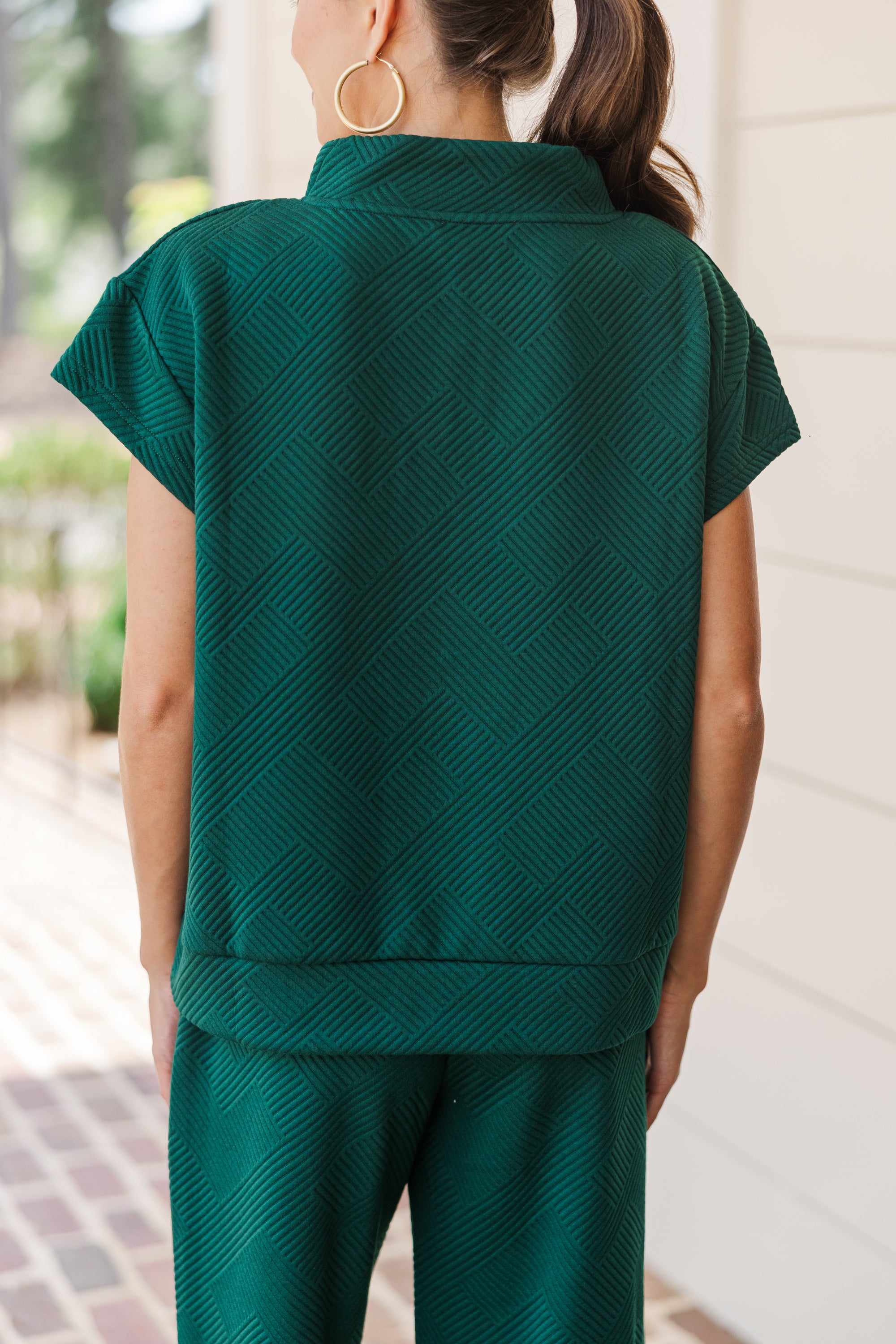Love-Filled Forest Green Textured Athleisure Top