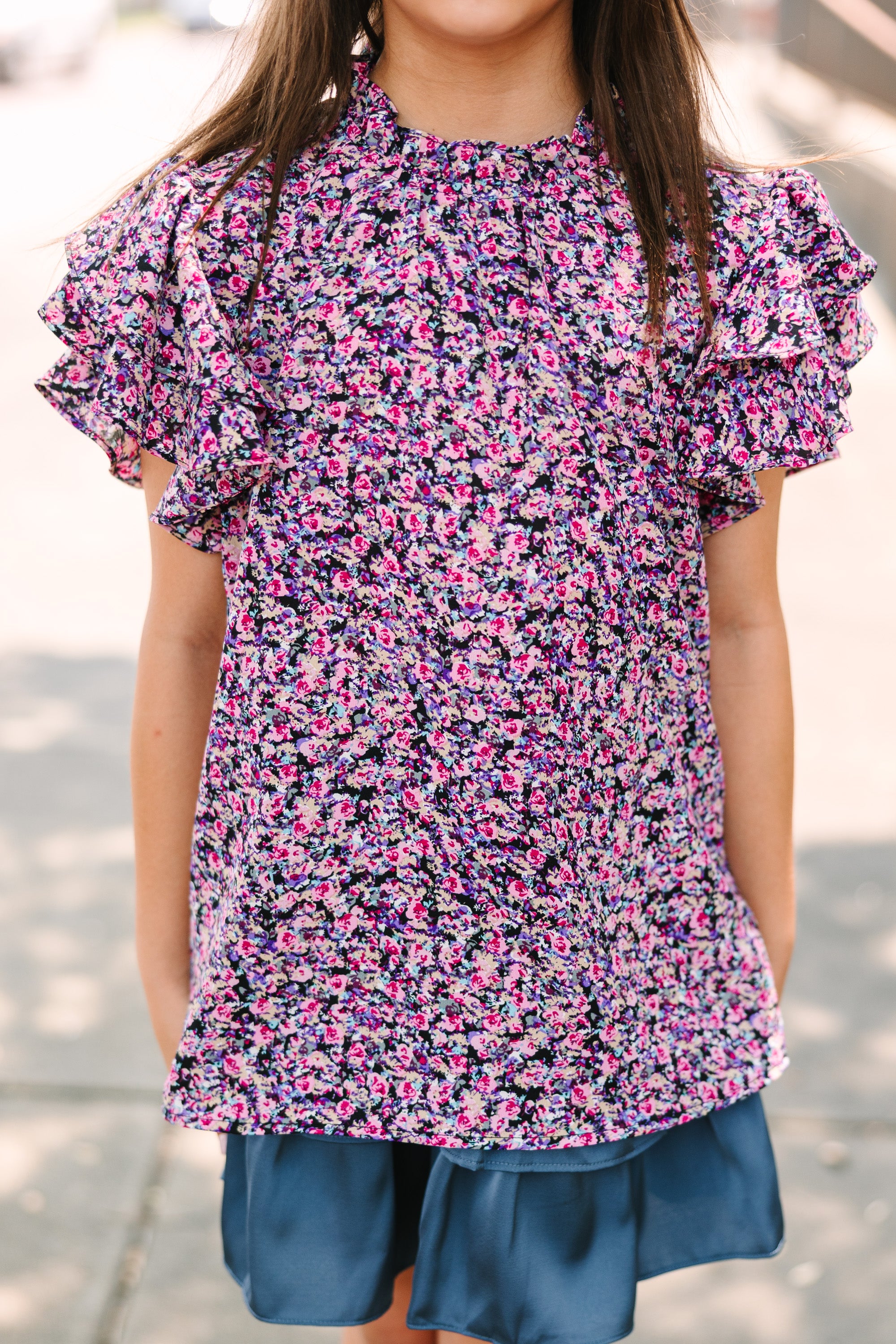 Enchanting Purple Ditsy Floral Blouse for Girls