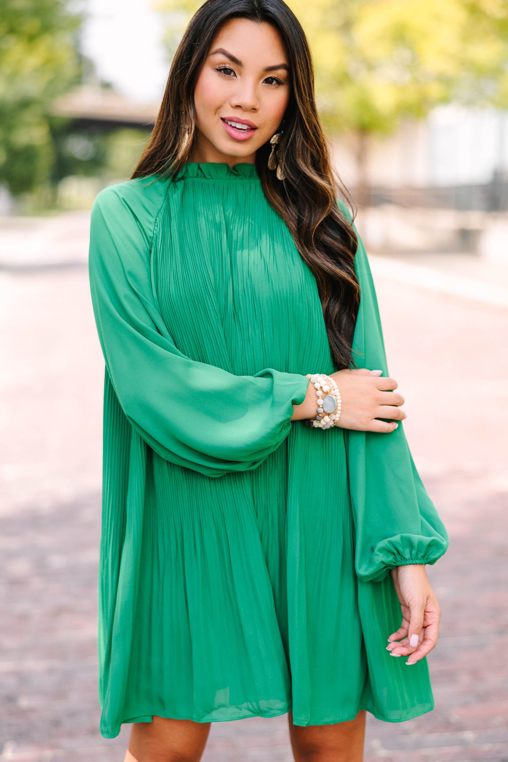Unleash Your Joy with the Emerald Green Pleated Dress