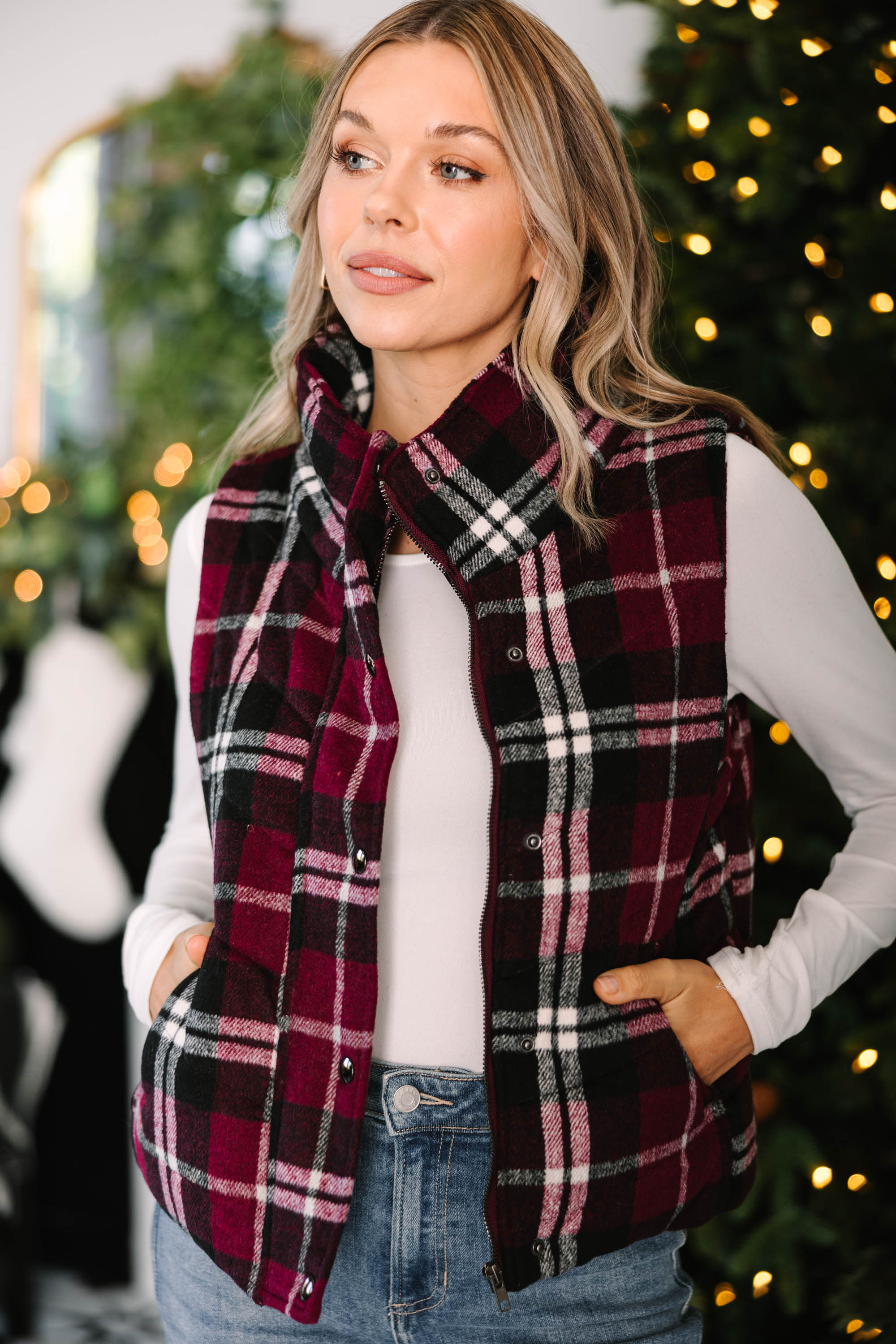 Gorgeous Wine Red Plaid Vest - A Must - Have for Fall and Winter
