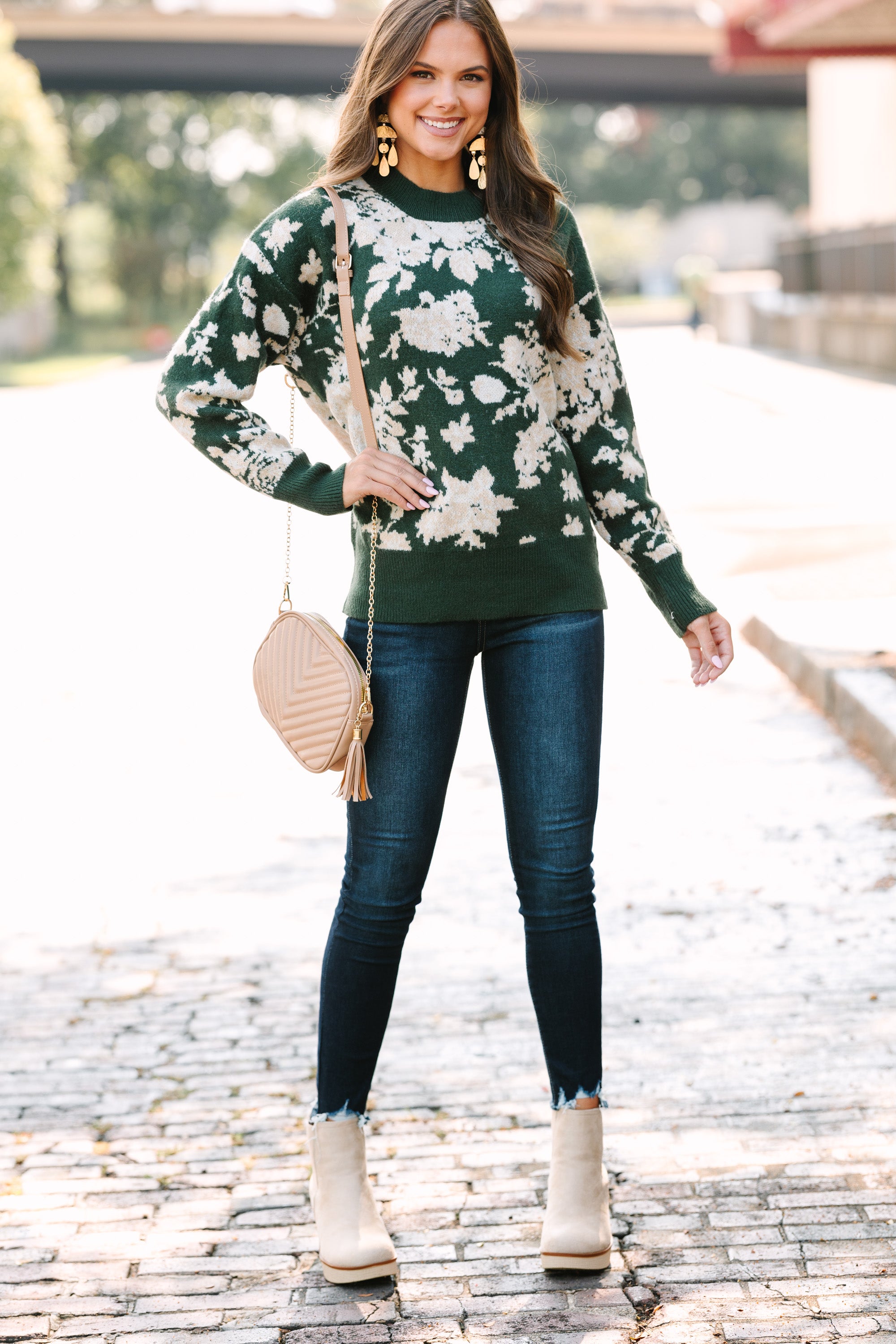 Gorgeous All In A Day Green Floral Sweater