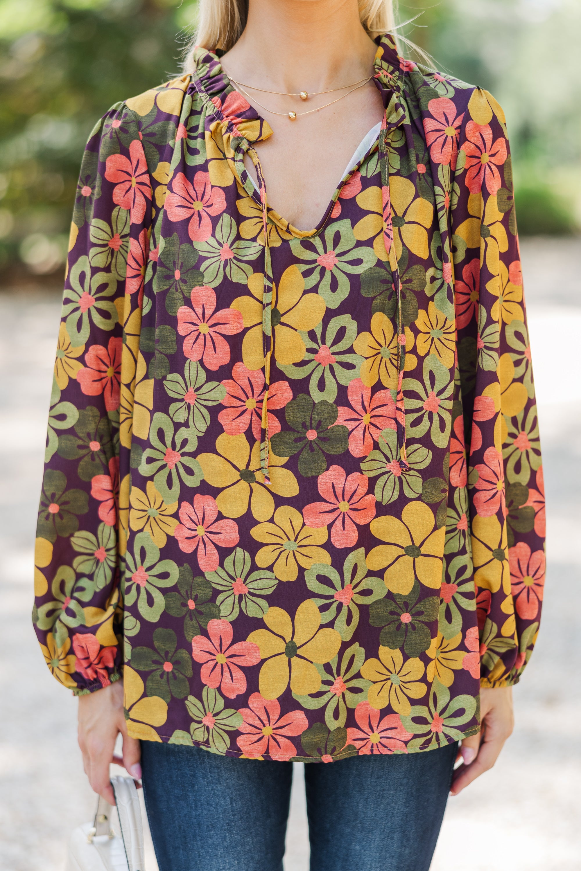 Gorgeous All-In-One Olive Green Floral Blouse