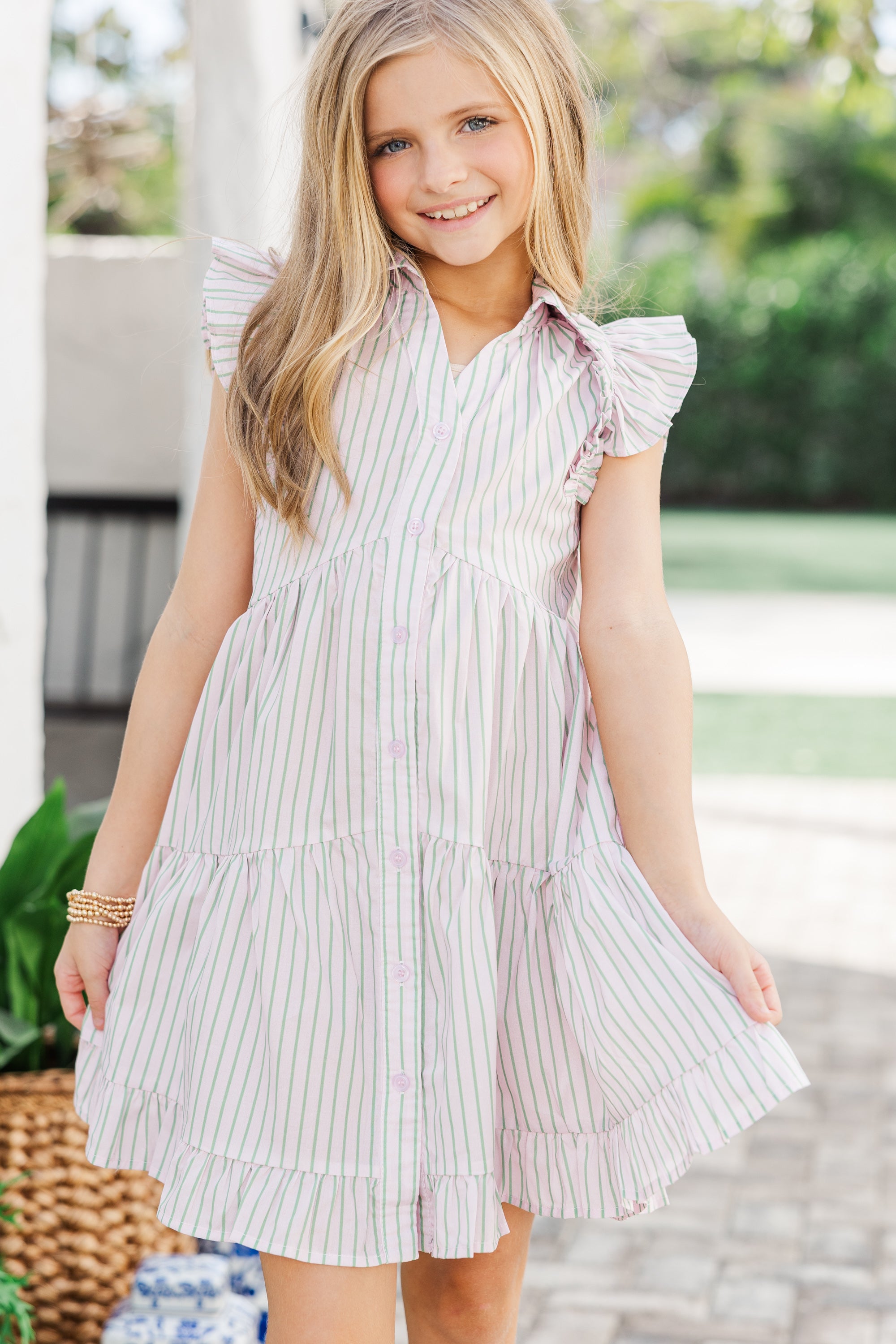 Girls' Pink Striped 'On The Case' Twirly Dress