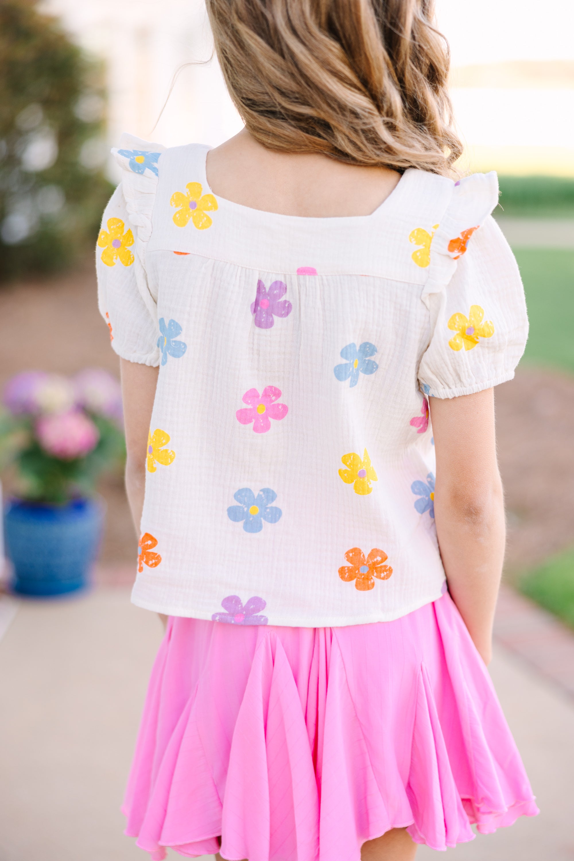 Irresistible Girls' White Floral Playing Games Blouse