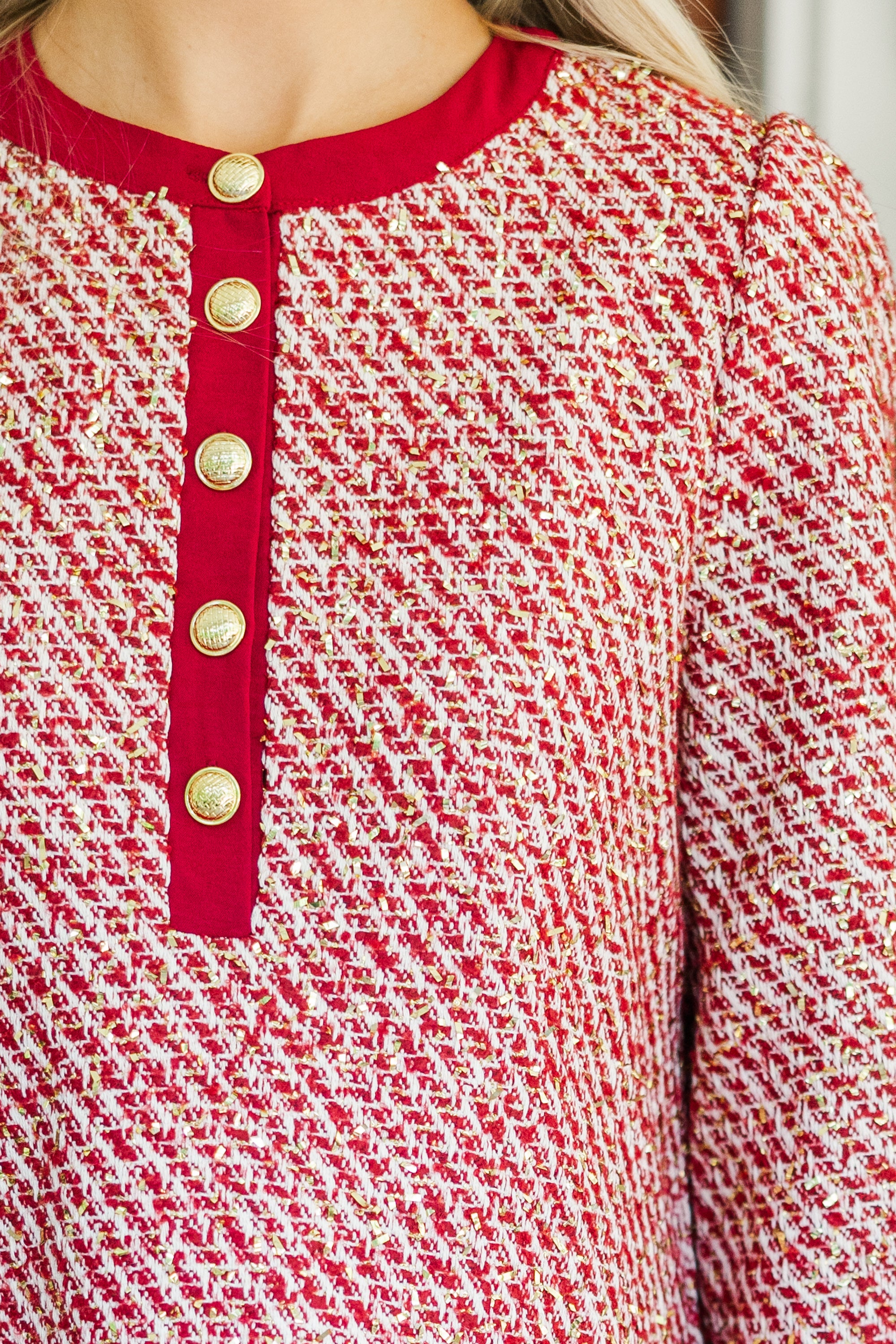 Royal Burgundy Red Tweed Dress - Feel Like a Queen!
