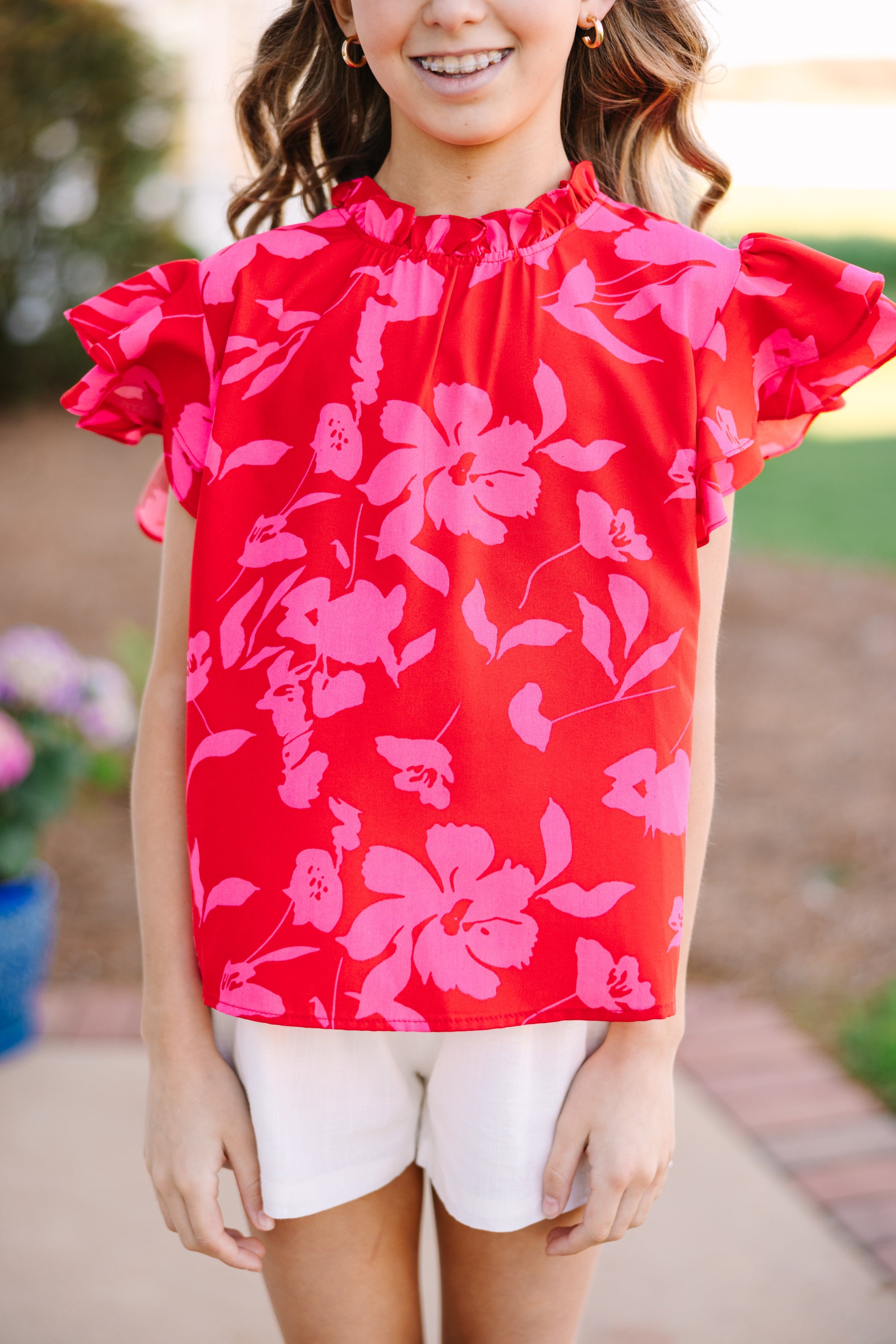 Heart - Stealing Red Floral Girls' Blouse