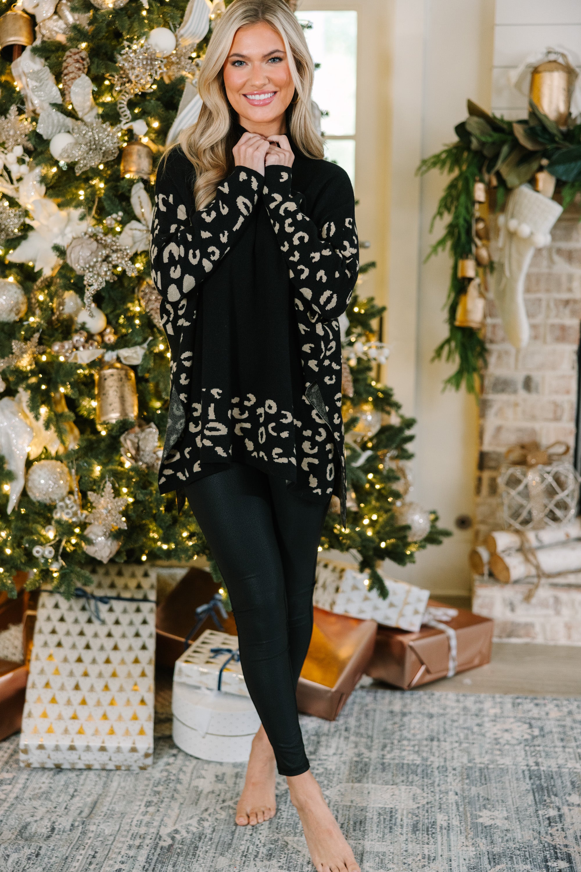 All In Theory Stunning Black Leopard Sweater Tunic - A Must - Have!