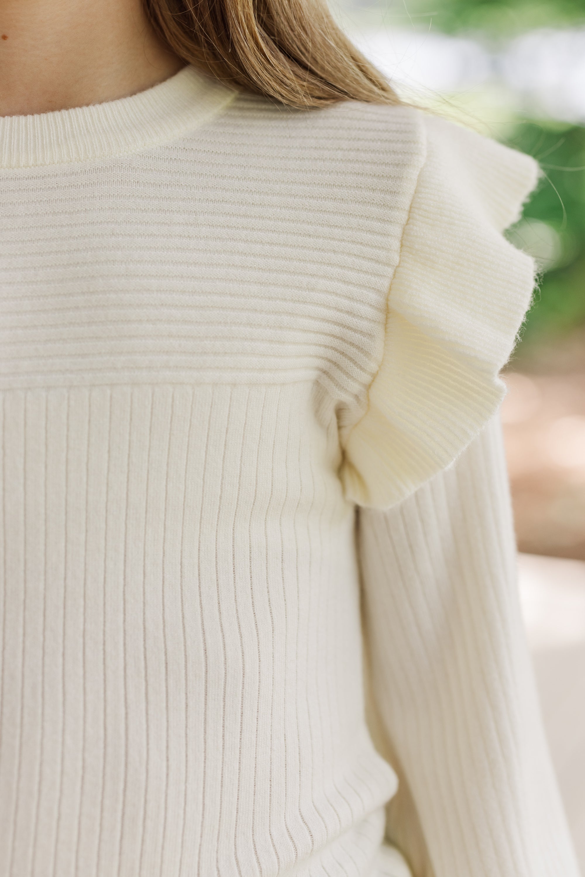 Girls' Irresistible Ivory White Ruffled Sweater