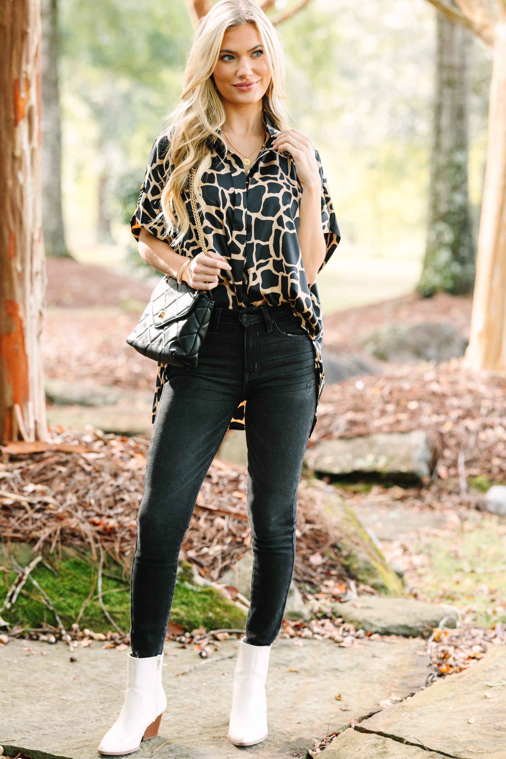 Gorgeous Black Giraffe Print Blouse for Your Best Look