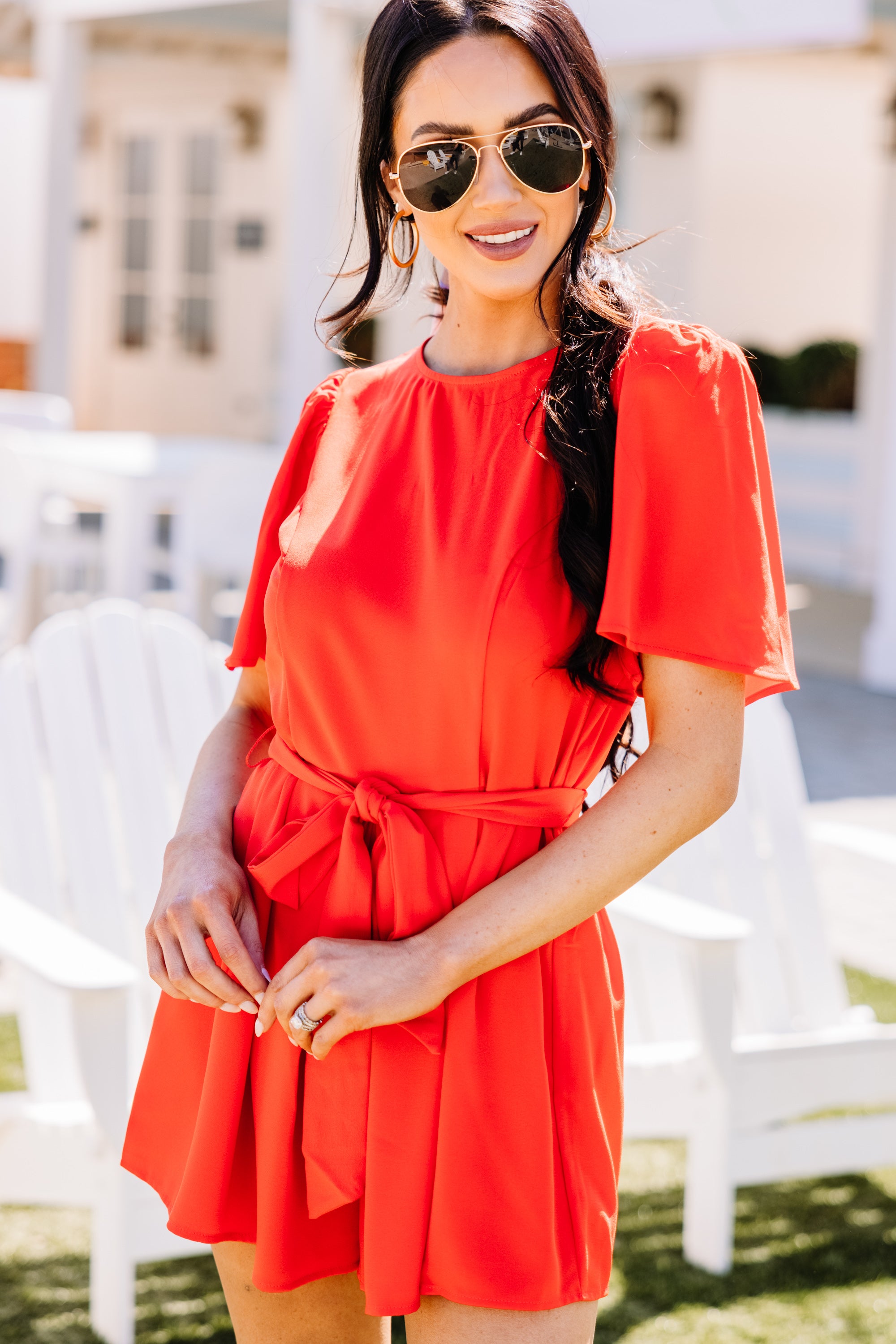 Joyful Red Puff Sleeve Romper - Be Happy Now!