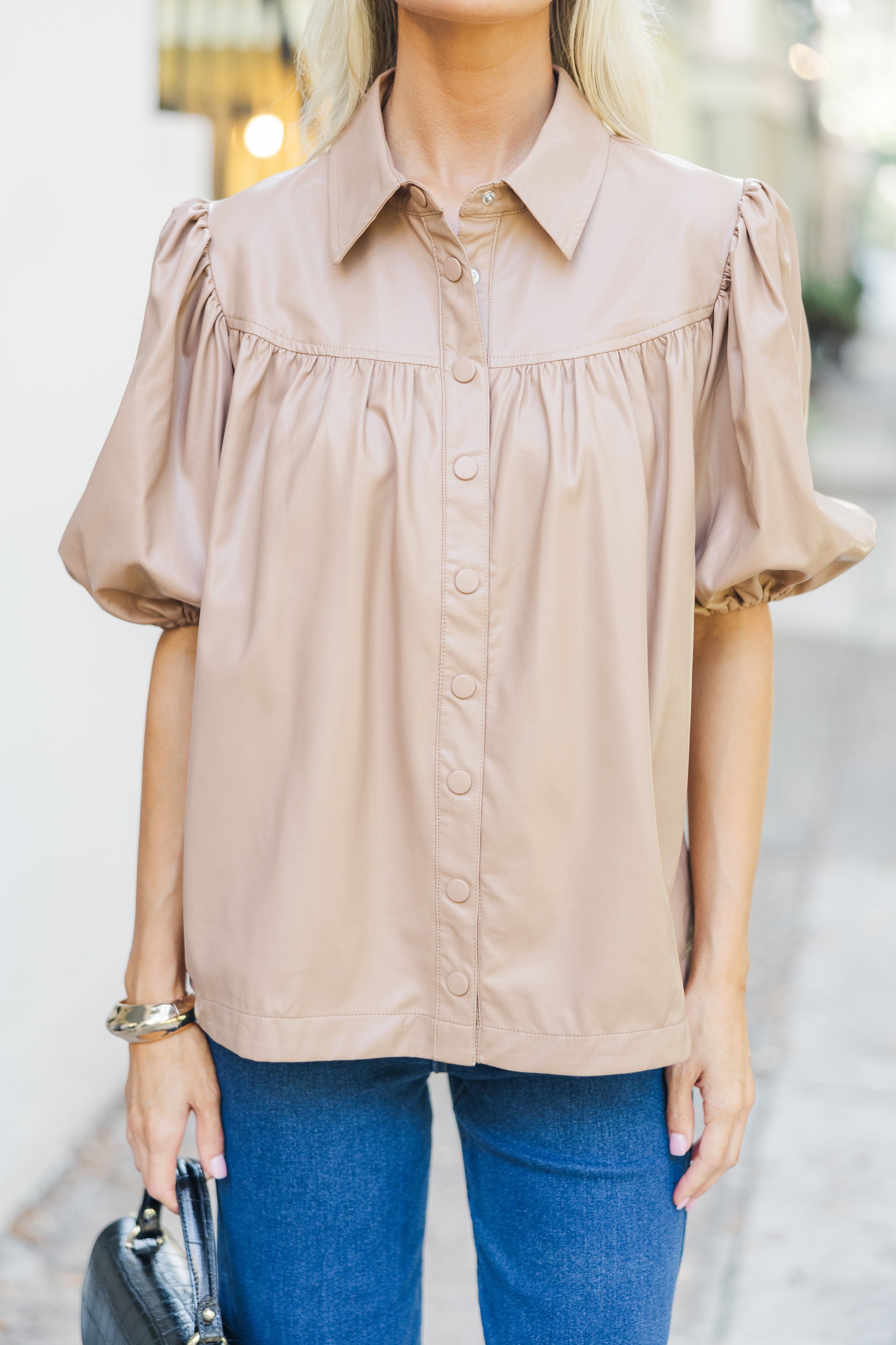 All In A Dream Camel Brown Faux Leather Blouse: A Fall Fashion Must-Have