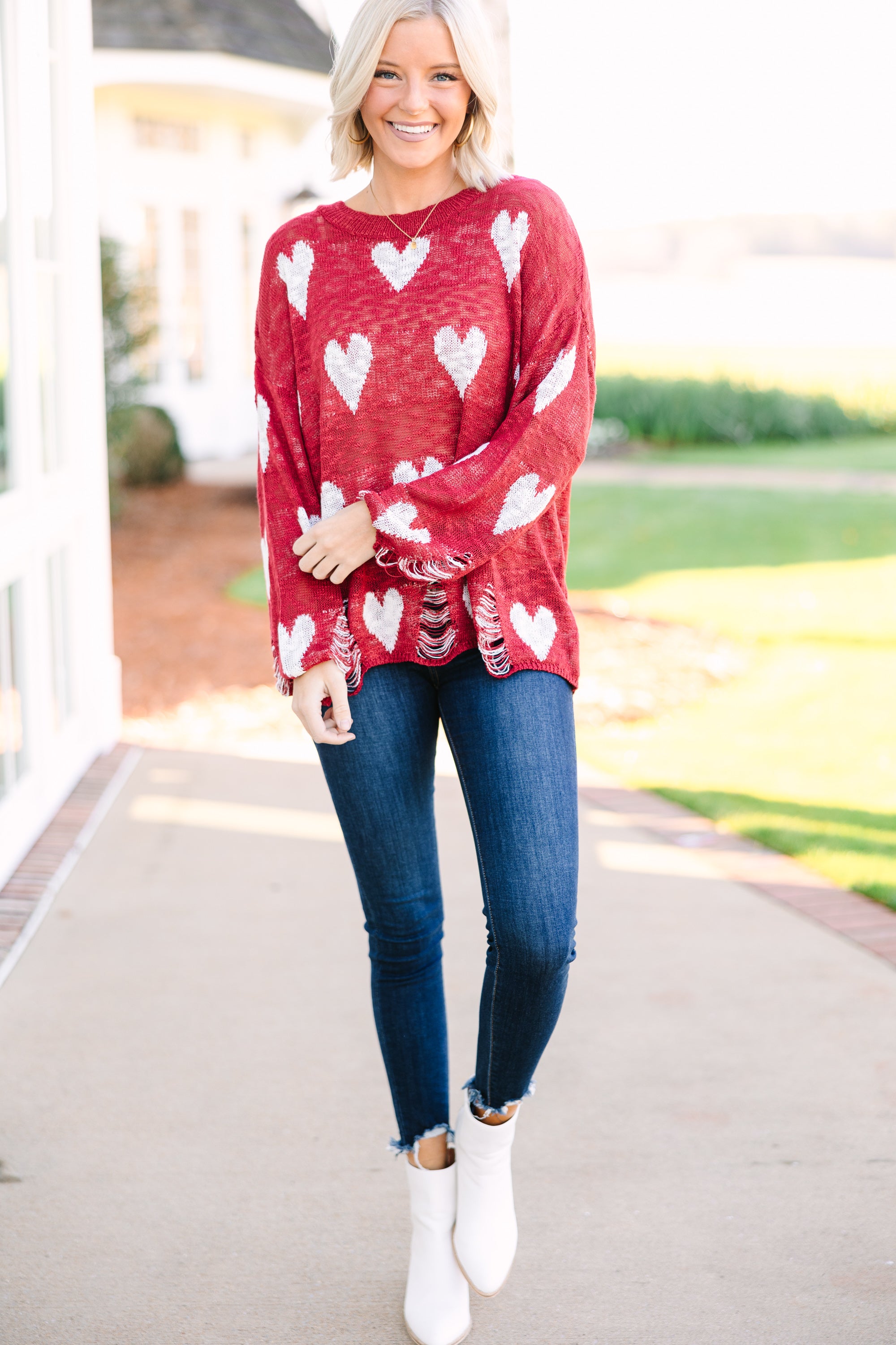 Royal Red Heart Print Sweater: Feel Like a Queen!