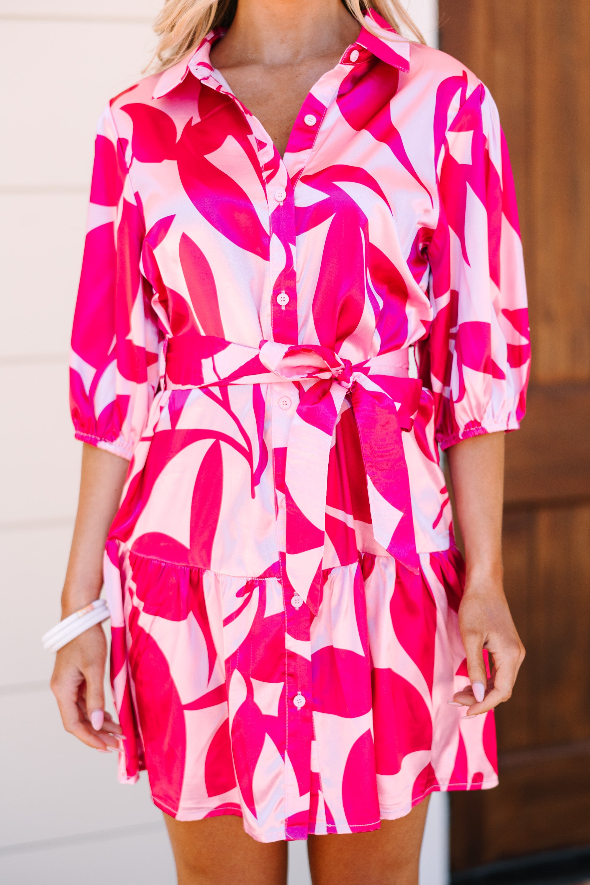 Gorgeous Fuchsia Pink Satin Dress - Be Ready to Shine!