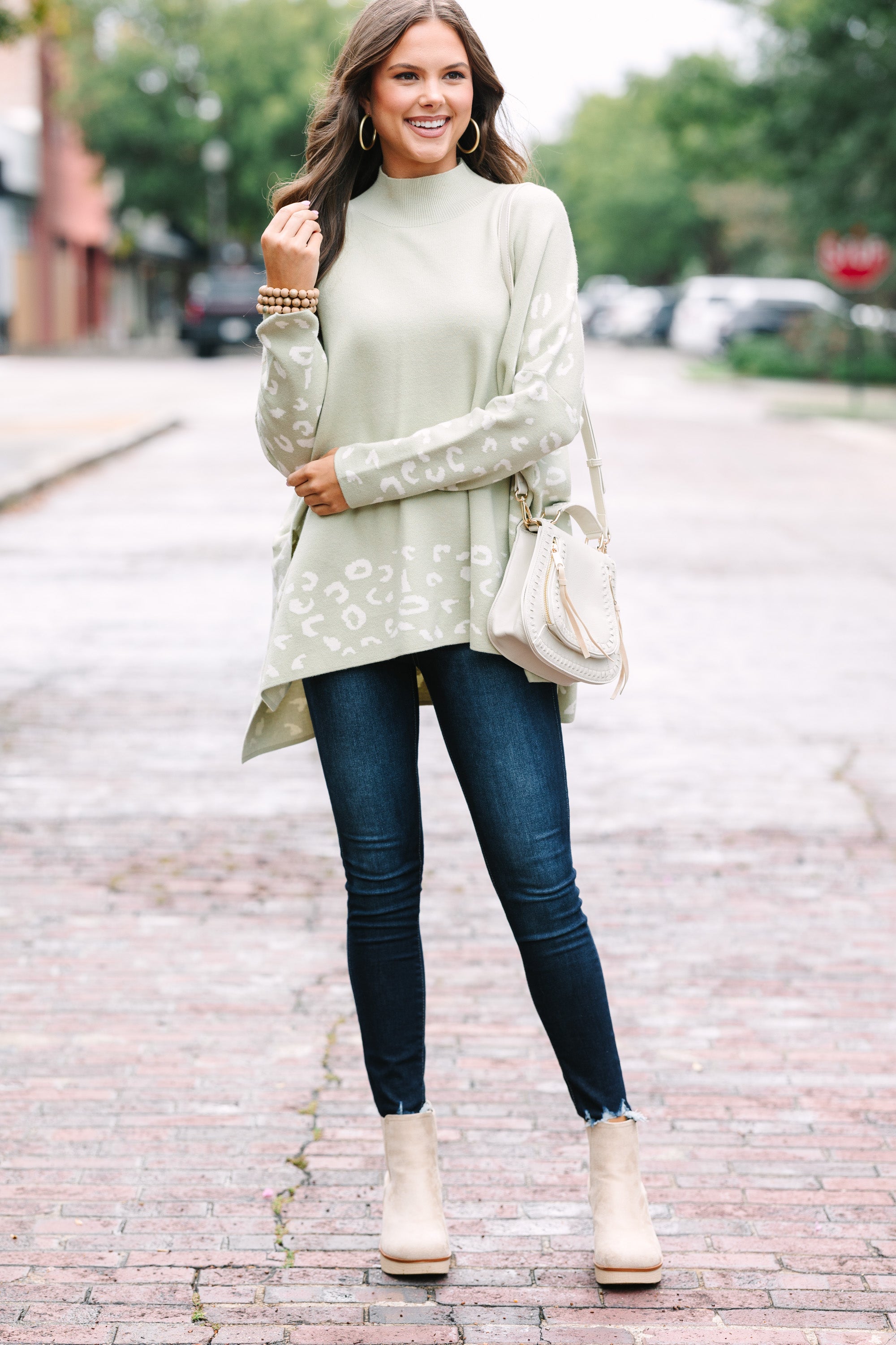 All In Theory Olive Green Leopard Print Sweater Tunic - A Fashion Must-Have!