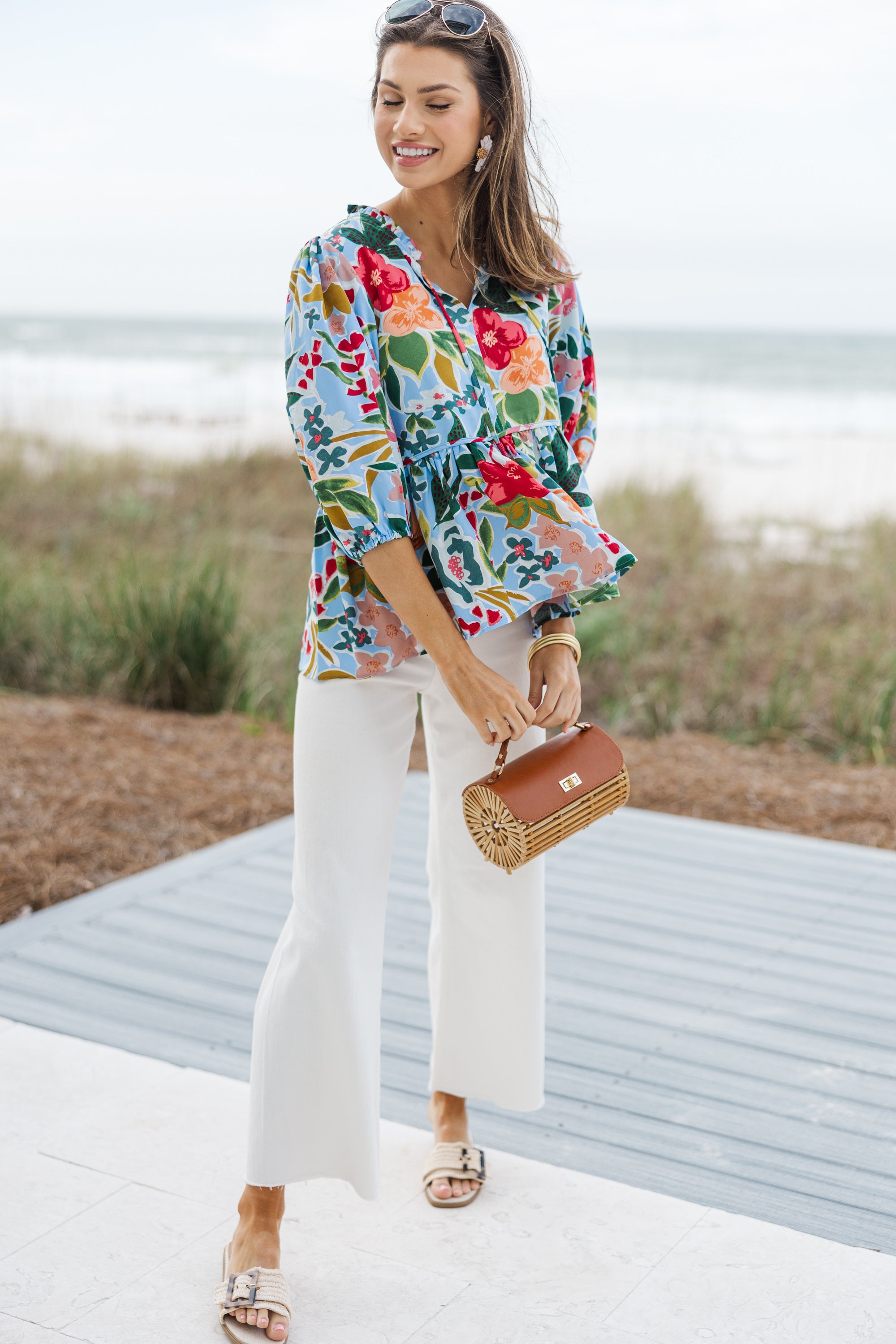 Stunning All On You Light Blue Floral Blouse