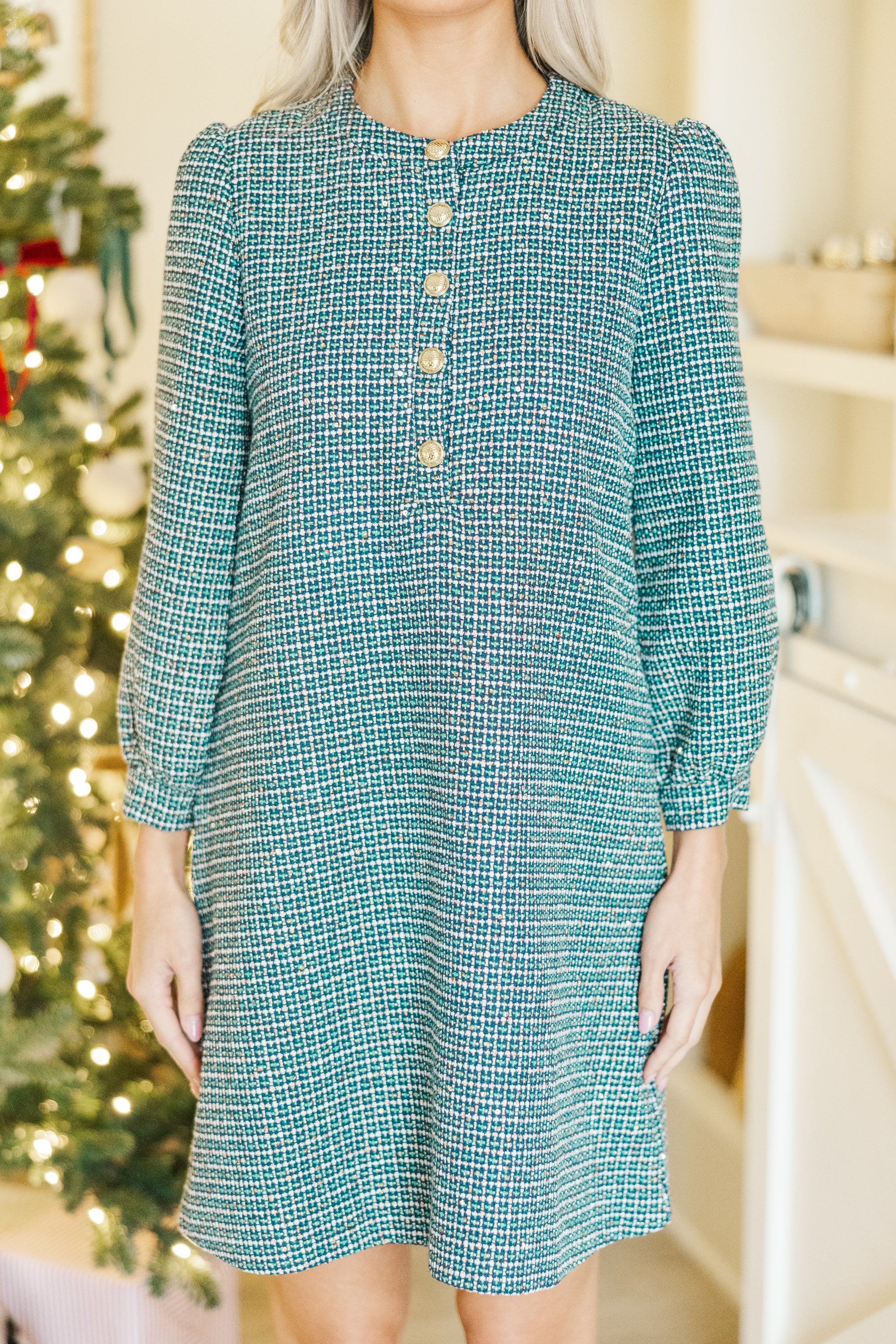 Indulge in Royalty: Navy Blue Tweed Dress