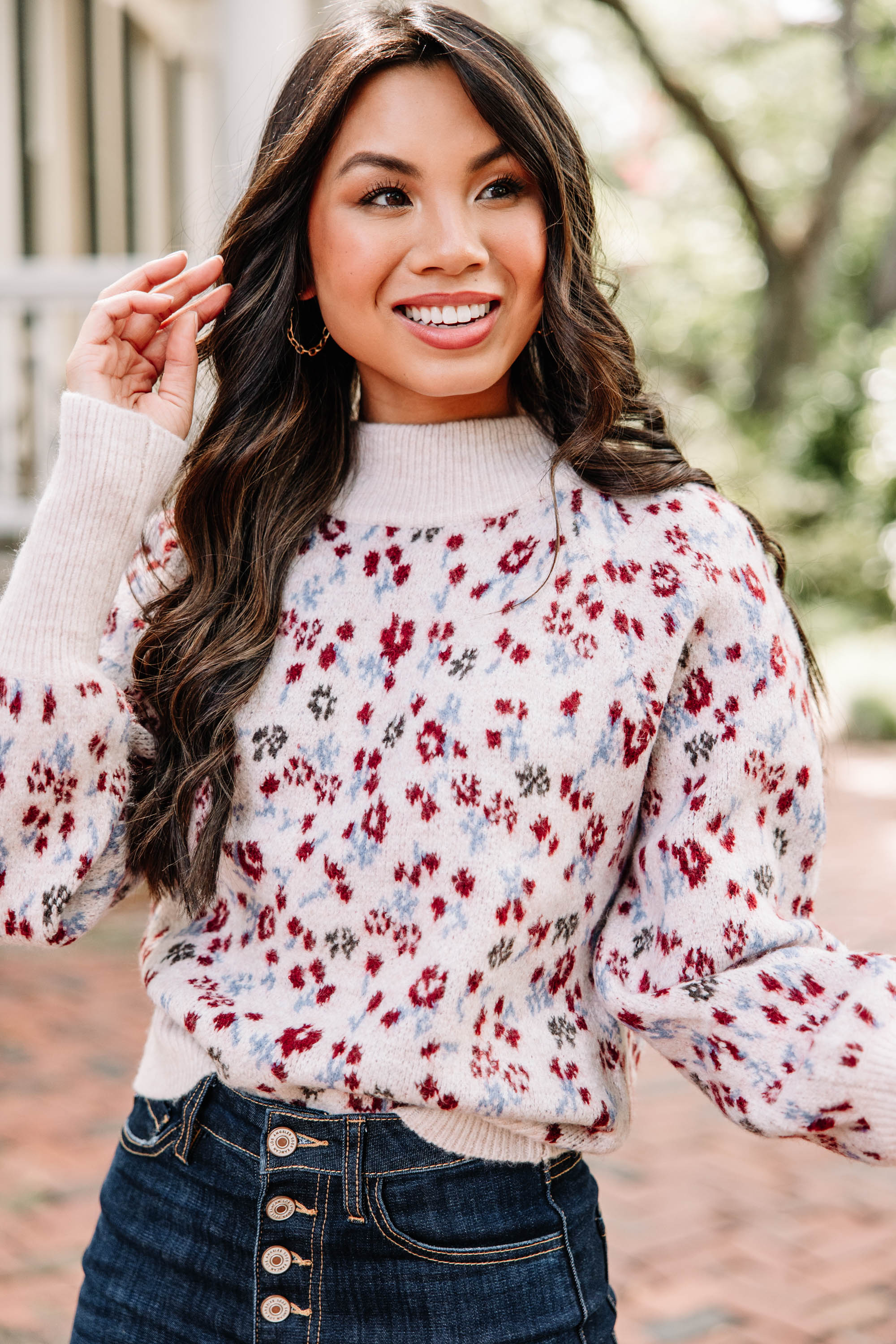 All-In-Fun Natural White Floral Delight Sweater