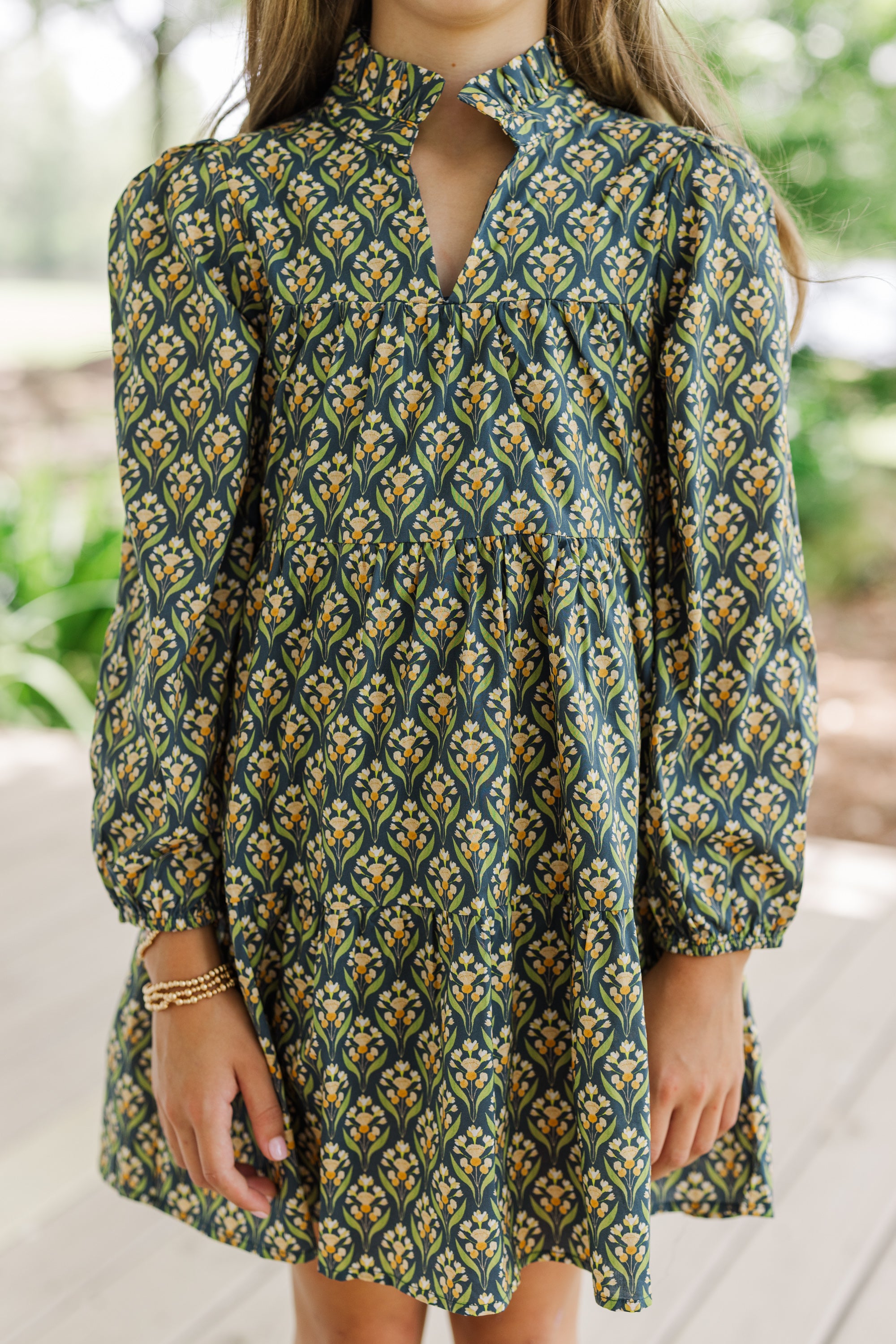 Navy Medallion Print Girls' Babydoll Dress - A Must-Have!