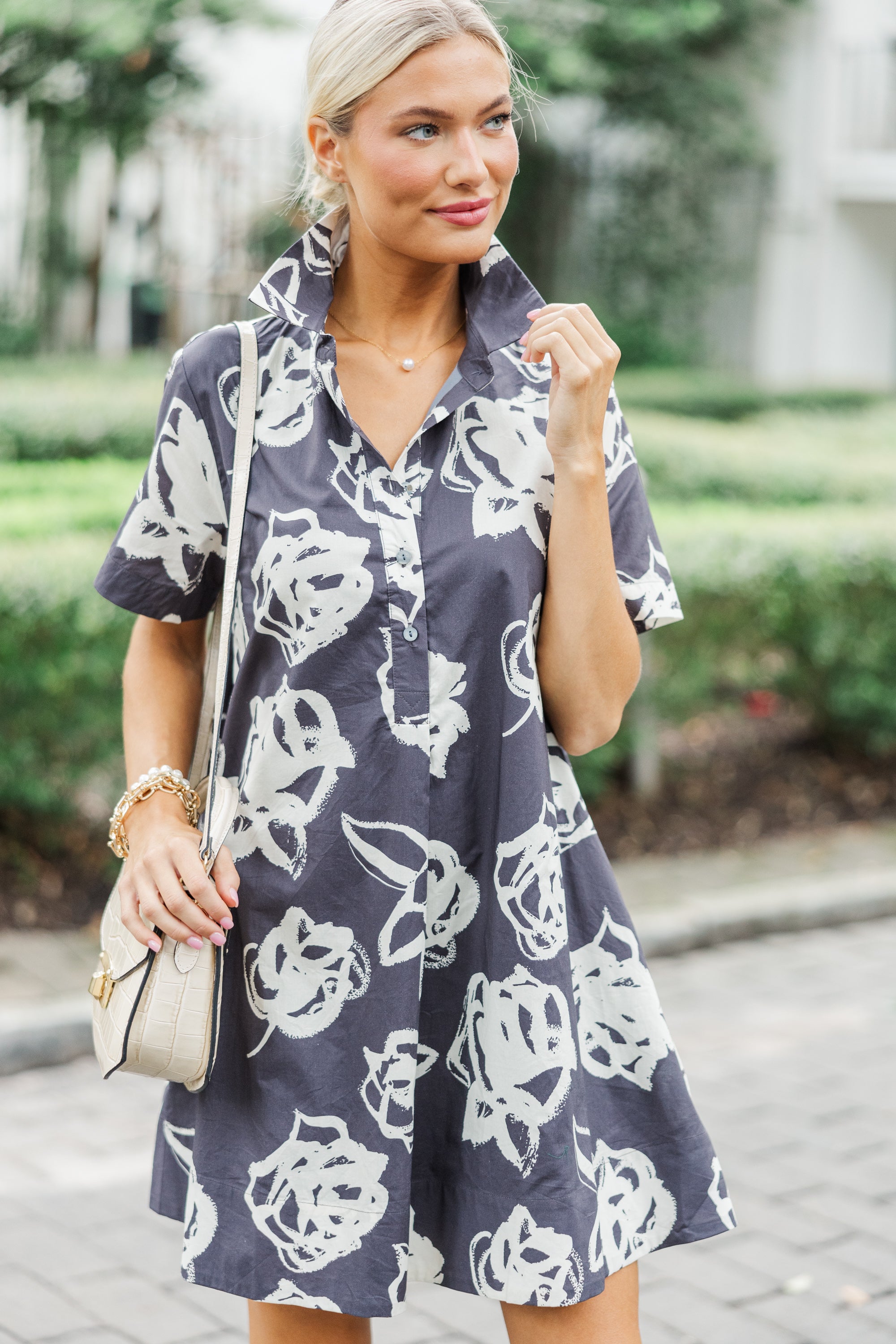 Stunning Back To You Charcoal Gray Floral Dress - A Must-Have!