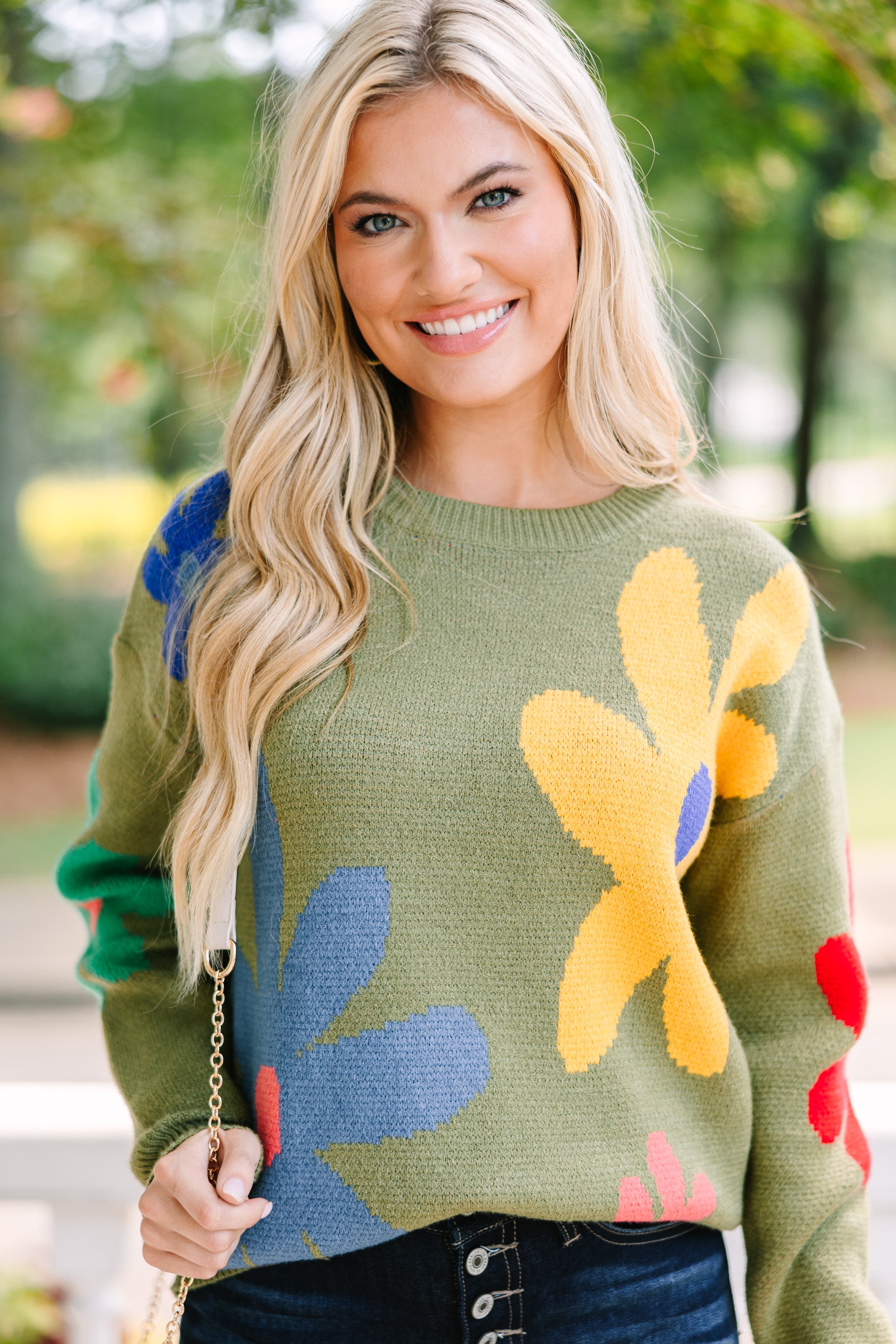 Gorgeous All-On-You Olive Green Floral Sweater