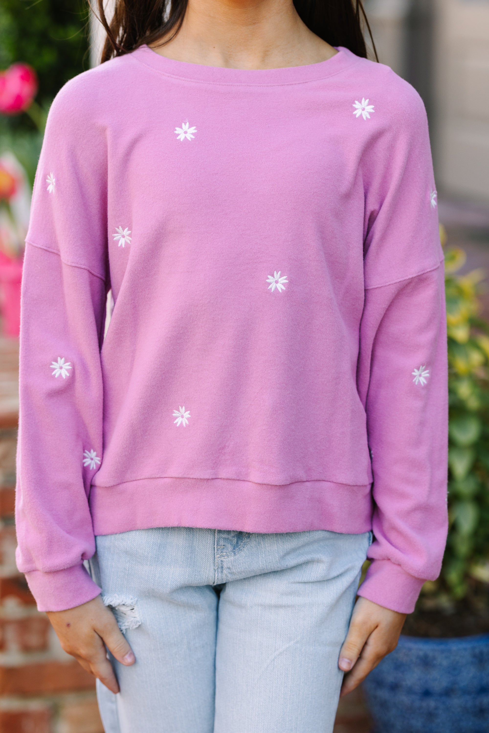 Girls' Adorable Pink Floral Embroidered Pullover - See You Later Style!