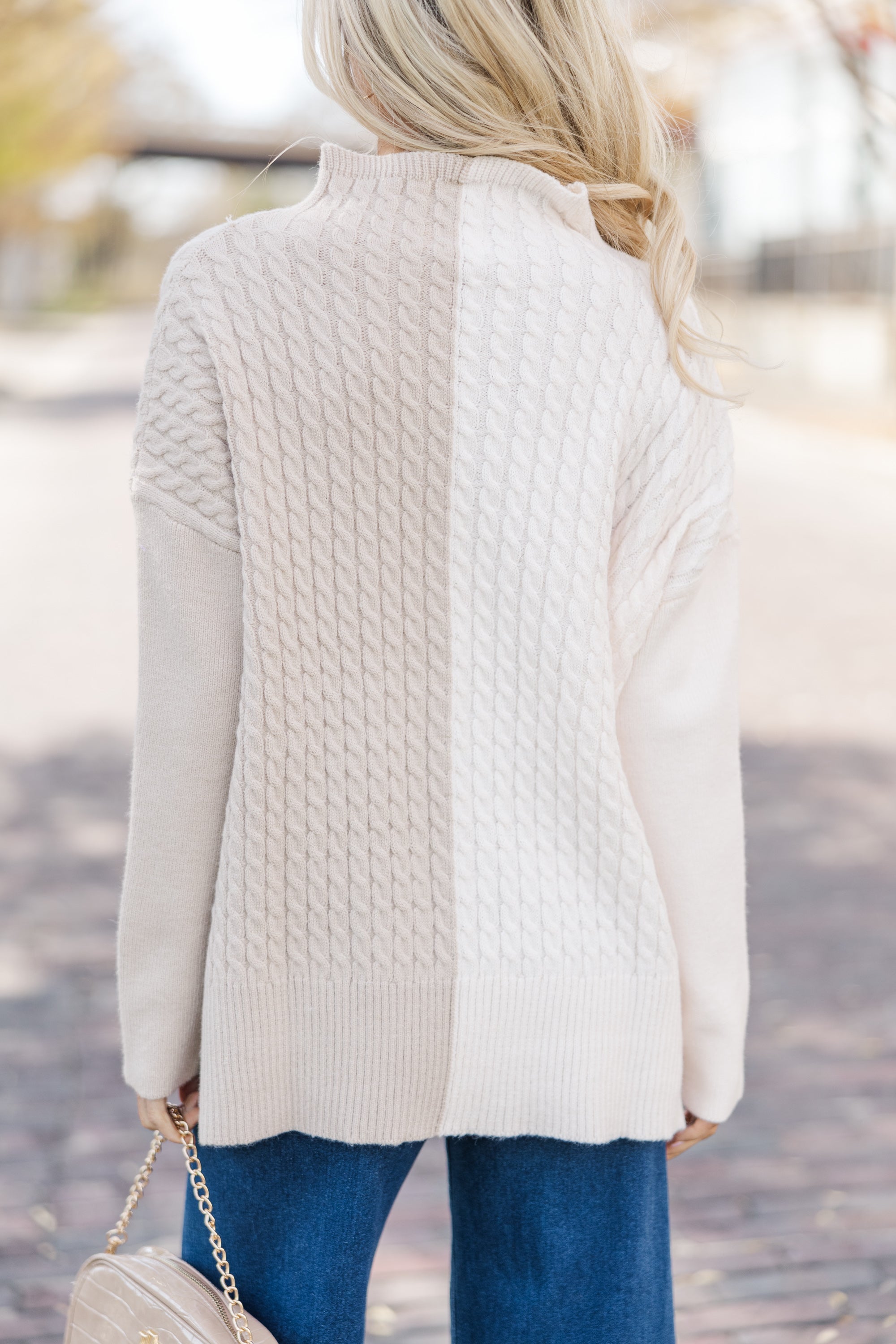 All In A Moment Cozy Oatmeal Brown Colorblock Winter Sweater