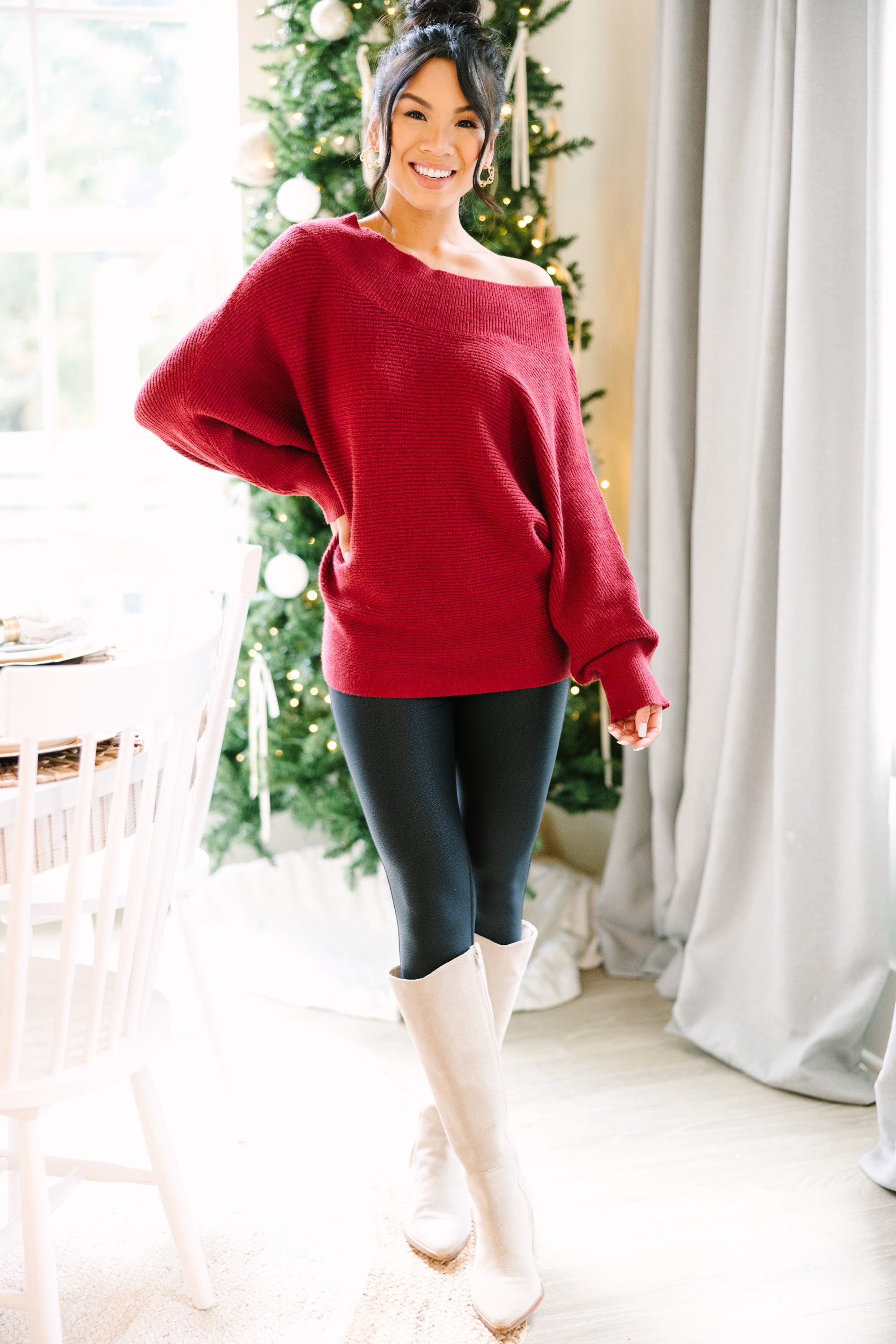 All On You Red Off-Shoulder Fashion Sweater